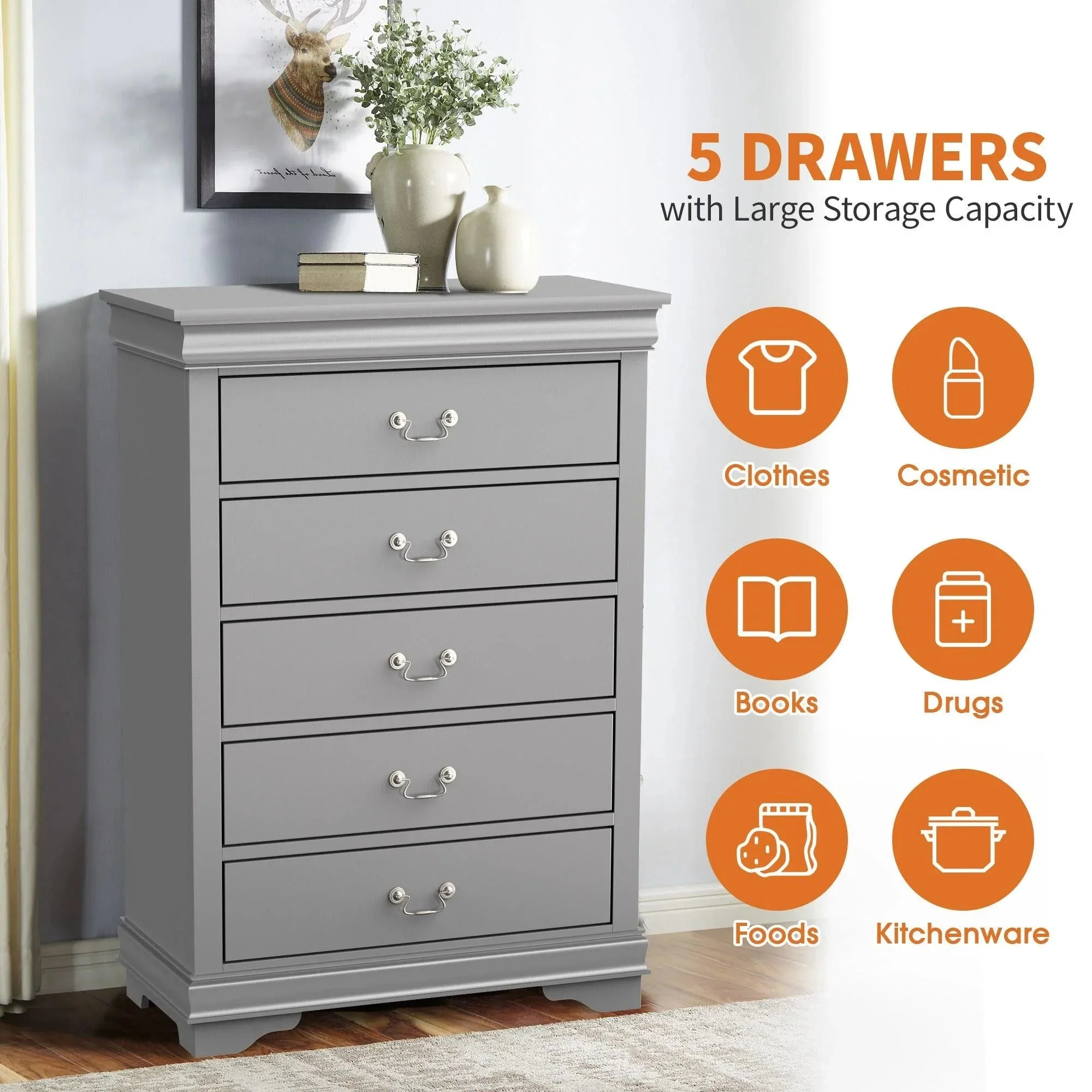 Parrot Uncle Transitional 5-Drawer 31.5-Inch Wide Chest of Drawers with Bracket Feet - Image 31