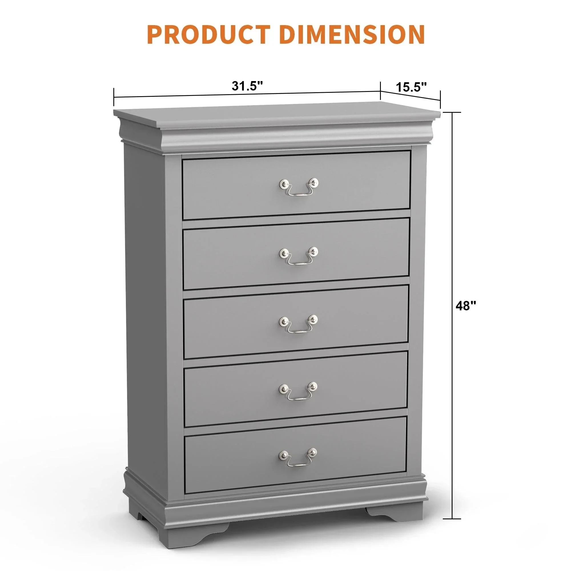 Parrot Uncle Transitional 5-Drawer 31.5-Inch Wide Chest of Drawers with Bracket Feet - Image 32
