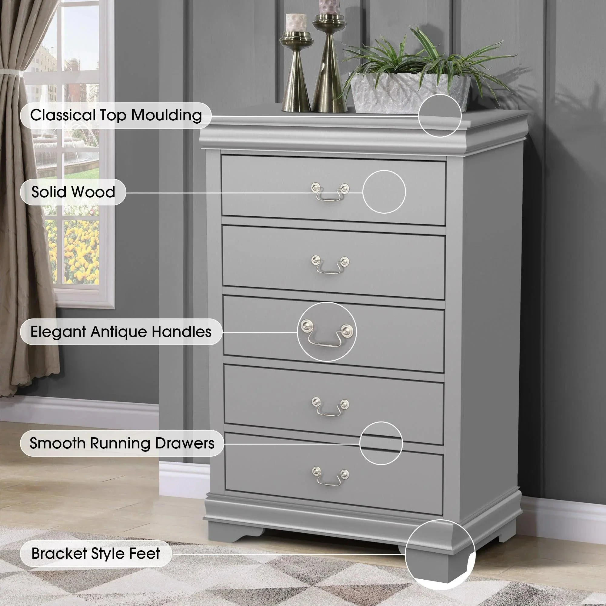 Parrot Uncle Transitional 5-Drawer 31.5-Inch Wide Chest of Drawers with Bracket Feet - Image 33