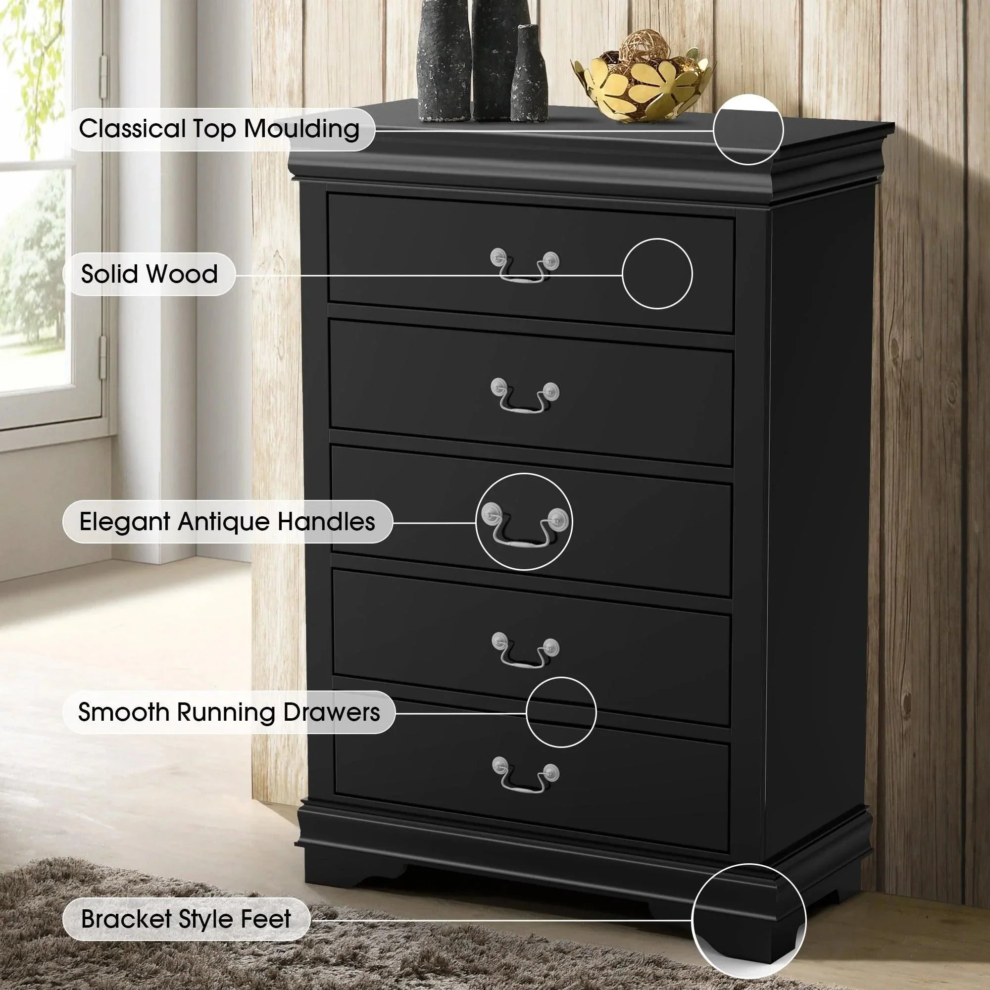 Parrot Uncle Transitional 5-Drawer 31.5-Inch Wide Chest of Drawers with Bracket Feet - Image 4