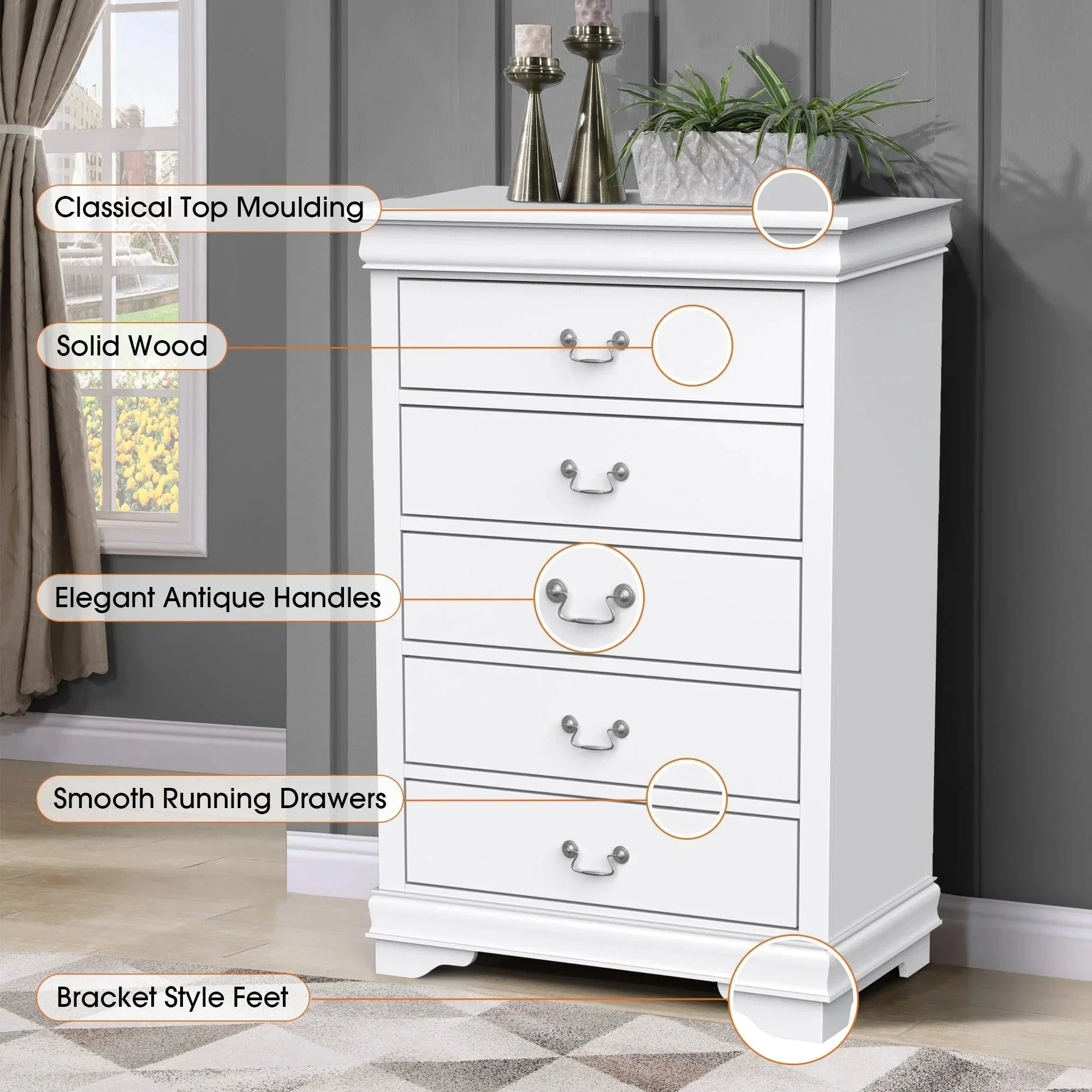 Parrot Uncle Transitional 5-Drawer 31.5-Inch Wide Chest of Drawers with Bracket Feet - Image 40