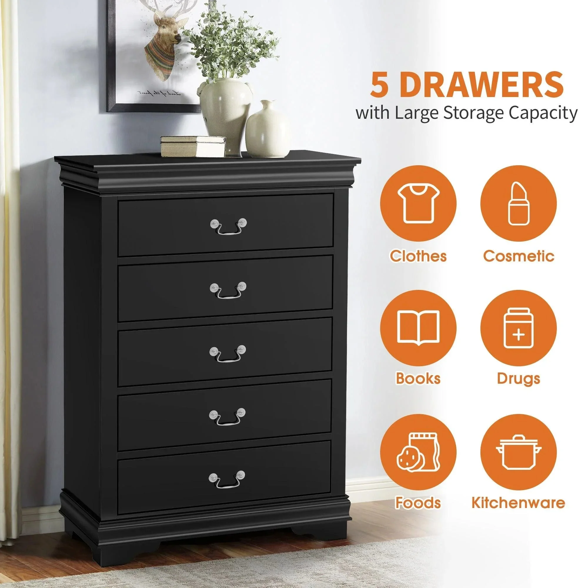 Parrot Uncle Transitional 5-Drawer 31.5-Inch Wide Chest of Drawers with Bracket Feet - Image 5