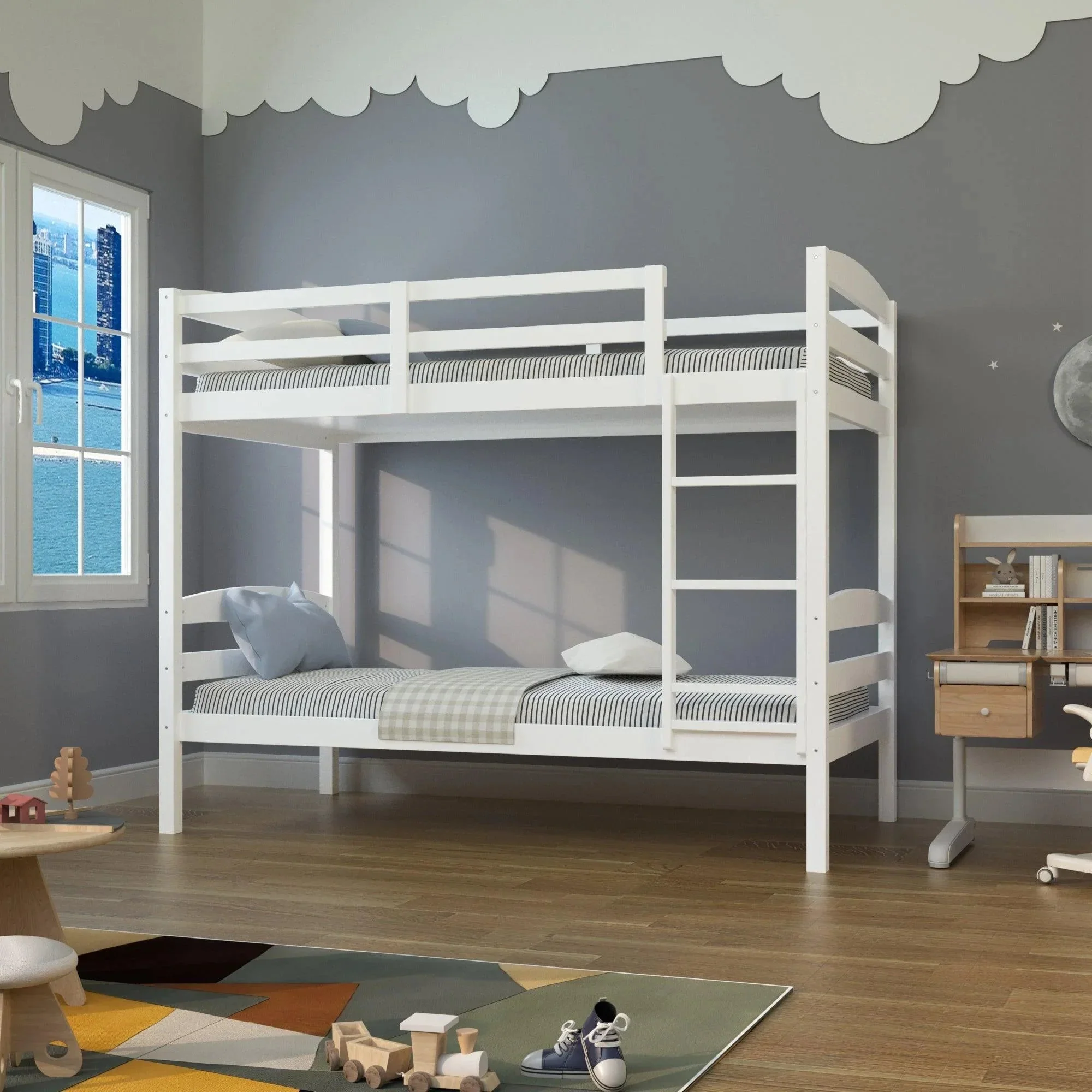Parrot Uncle Transitional Solid Hardwood Twin over Twin Bunk Bed, Patented Insert & Lock Joint for Extra Safety for Kids - Image 12