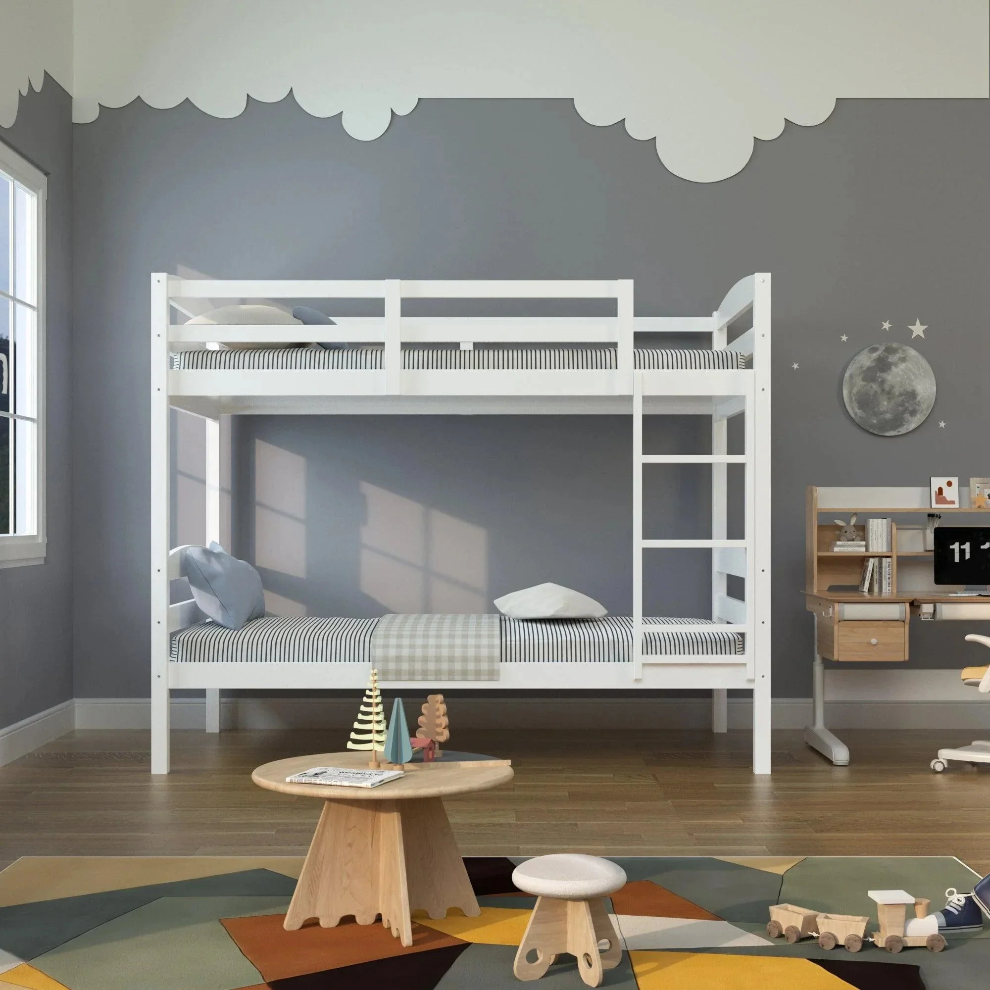 Parrot Uncle Transitional Solid Hardwood Twin over Twin Bunk Bed, Patented Insert & Lock Joint for Extra Safety for Kids - Image 14