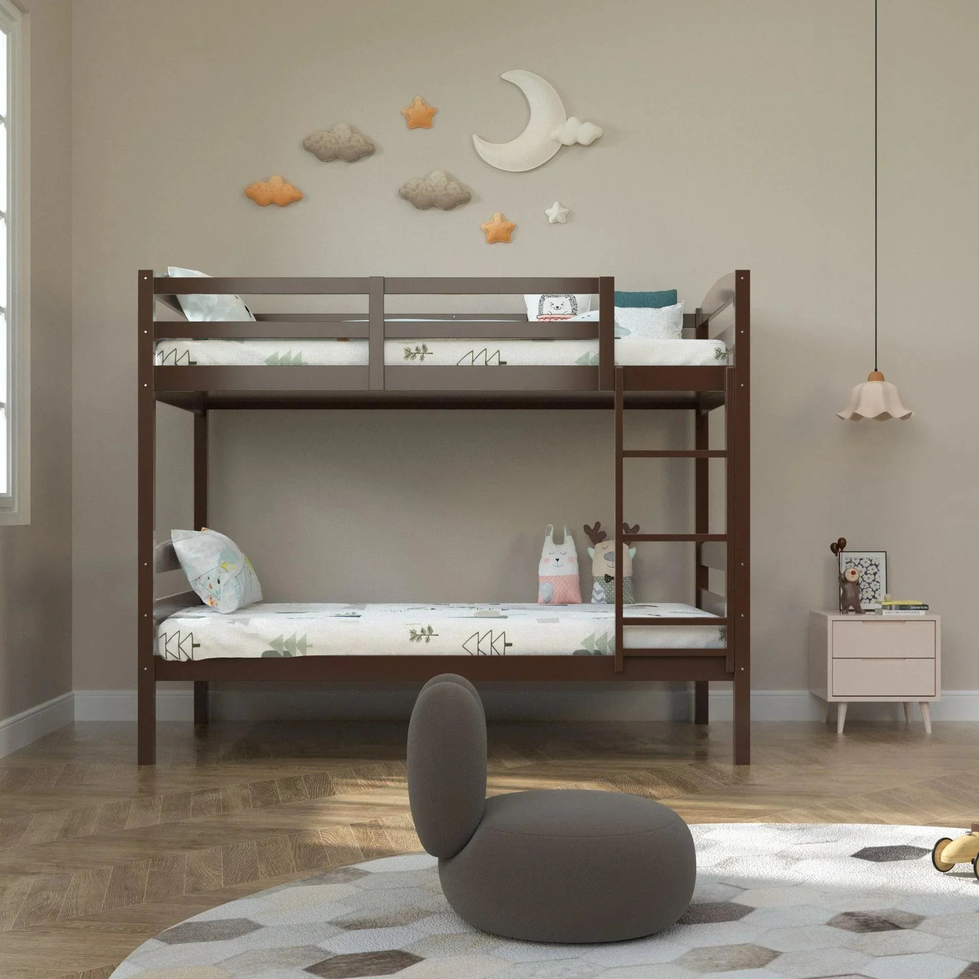Parrot Uncle Transitional Solid Hardwood Twin over Twin Bunk Bed, Patented Insert & Lock Joint for Extra Safety for Kids - Image 18