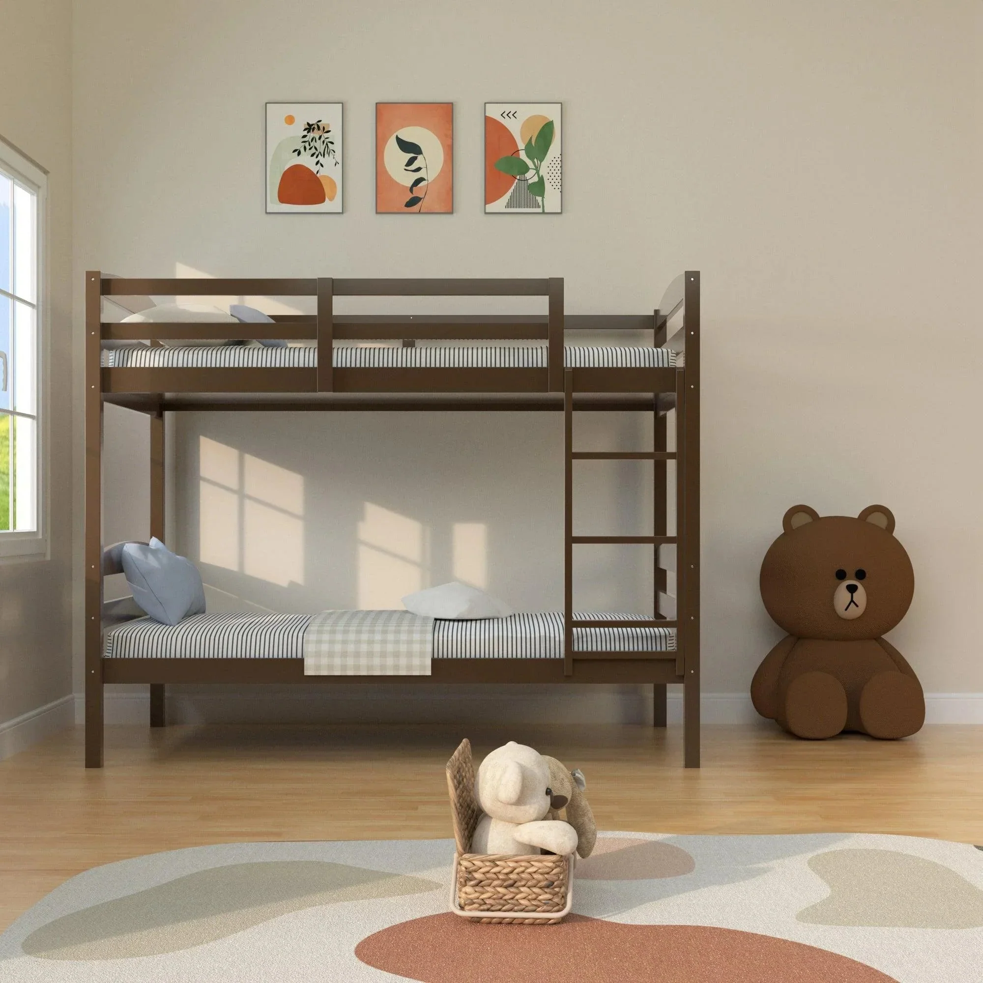 Parrot Uncle Transitional Solid Hardwood Twin over Twin Bunk Bed, Patented Insert & Lock Joint for Extra Safety for Kids - Image 19