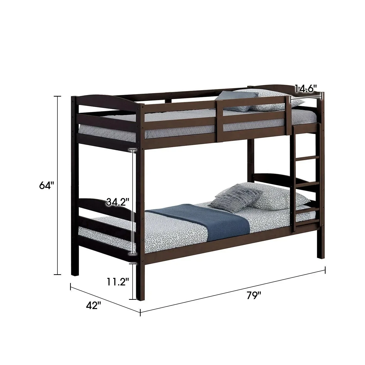 Parrot Uncle Transitional Solid Hardwood Twin over Twin Bunk Bed, Patented Insert & Lock Joint for Extra Safety for Kids - Image 23
