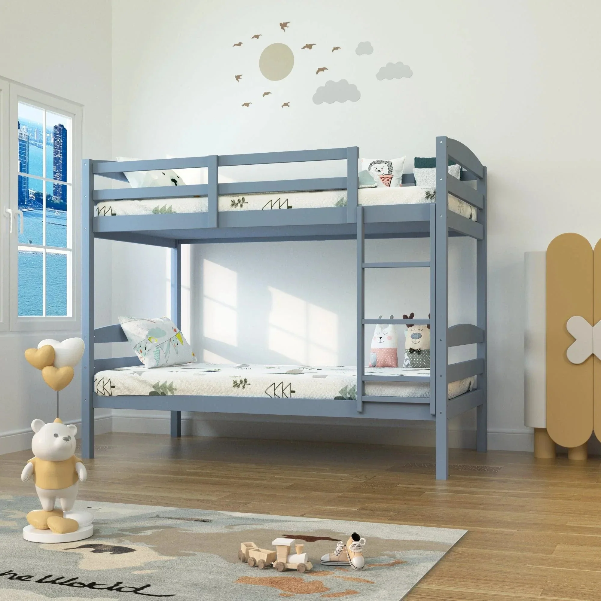 Parrot Uncle Transitional Solid Hardwood Twin over Twin Bunk Bed, Patented Insert & Lock Joint for Extra Safety for Kids - Image 4