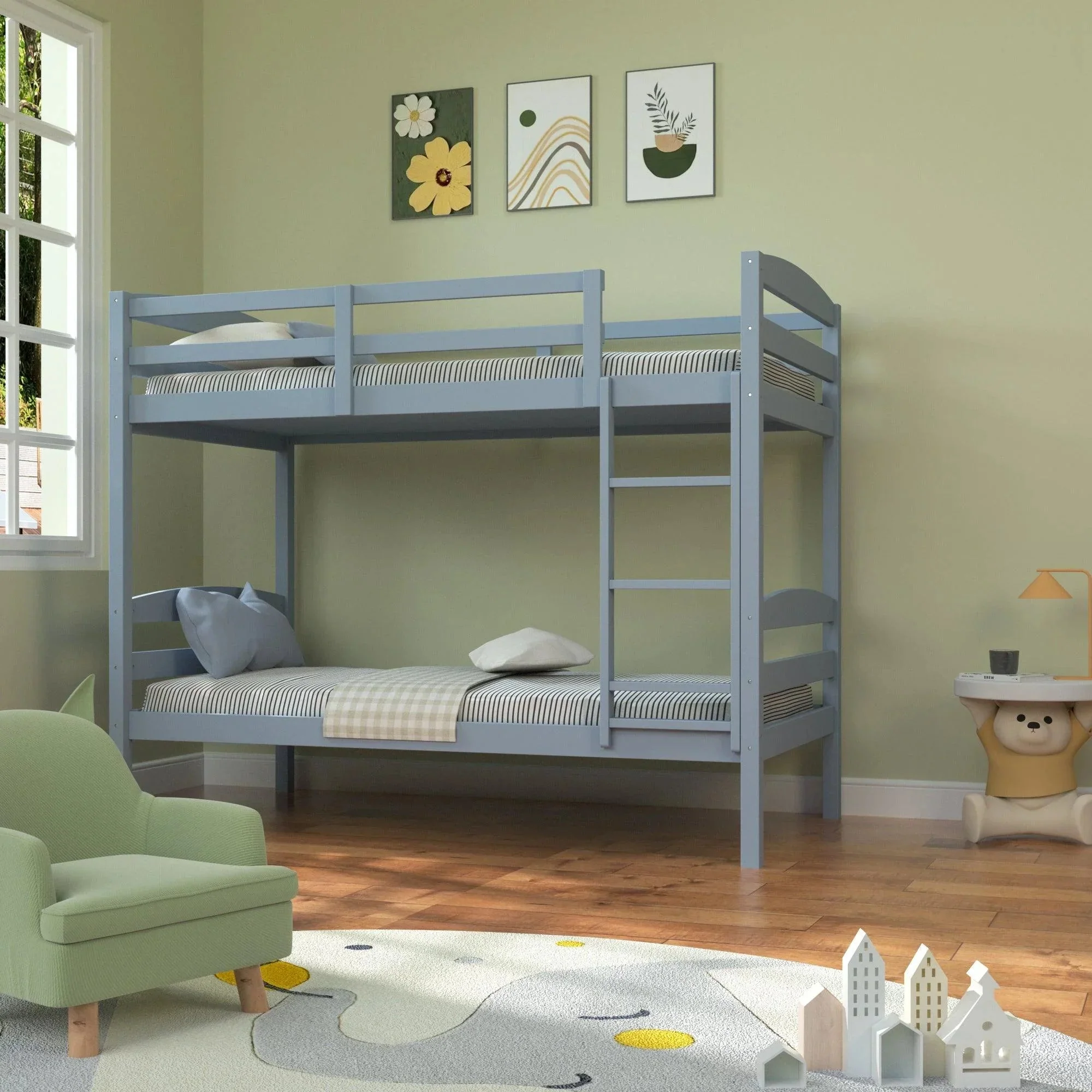 Parrot Uncle Transitional Solid Hardwood Twin over Twin Bunk Bed, Patented Insert & Lock Joint for Extra Safety for Kids - Image 5