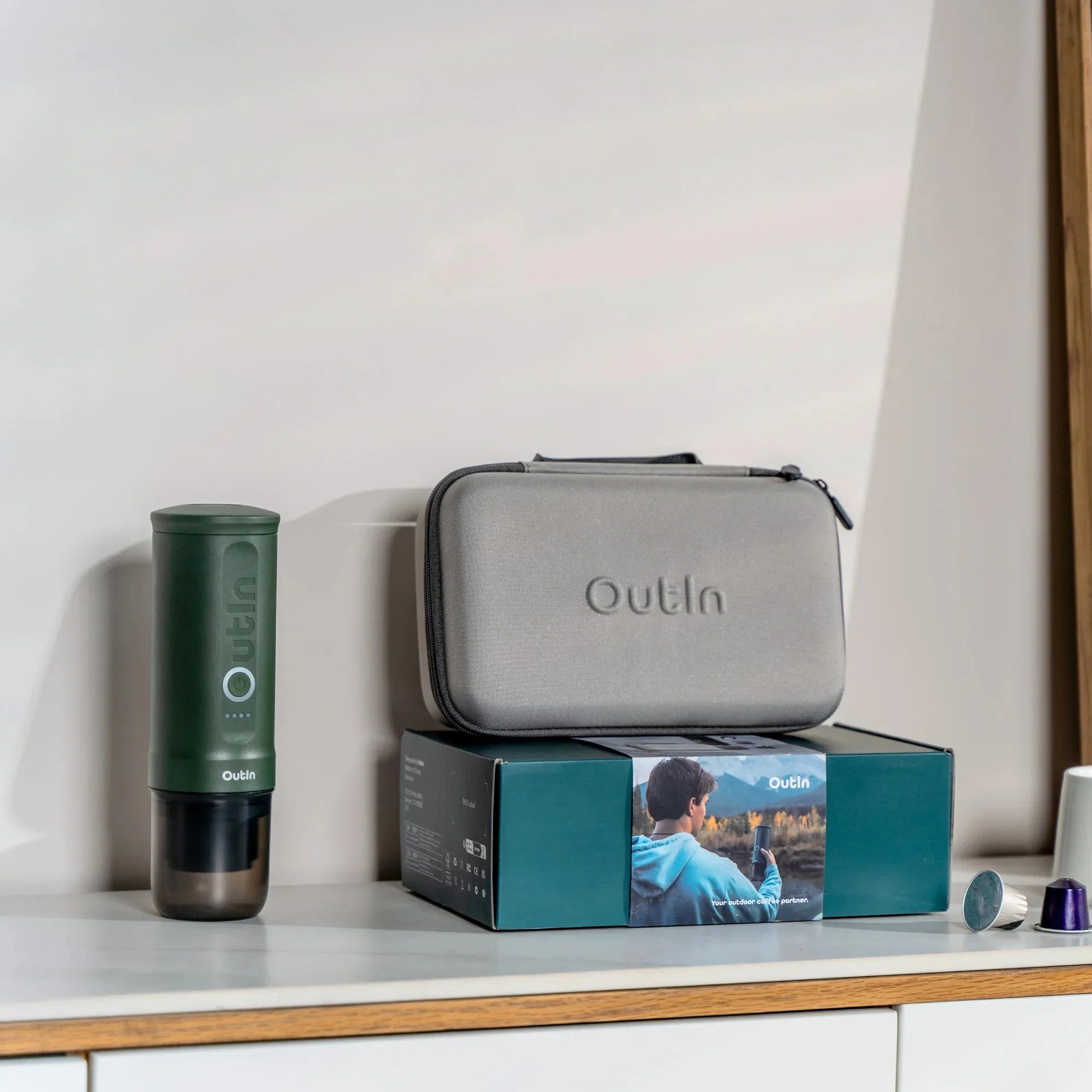 OutIn Nano Portable Electric Espresso Machine in Forest Green with Carrying Bag (OTEM-01-FG-Bag) - Image 6