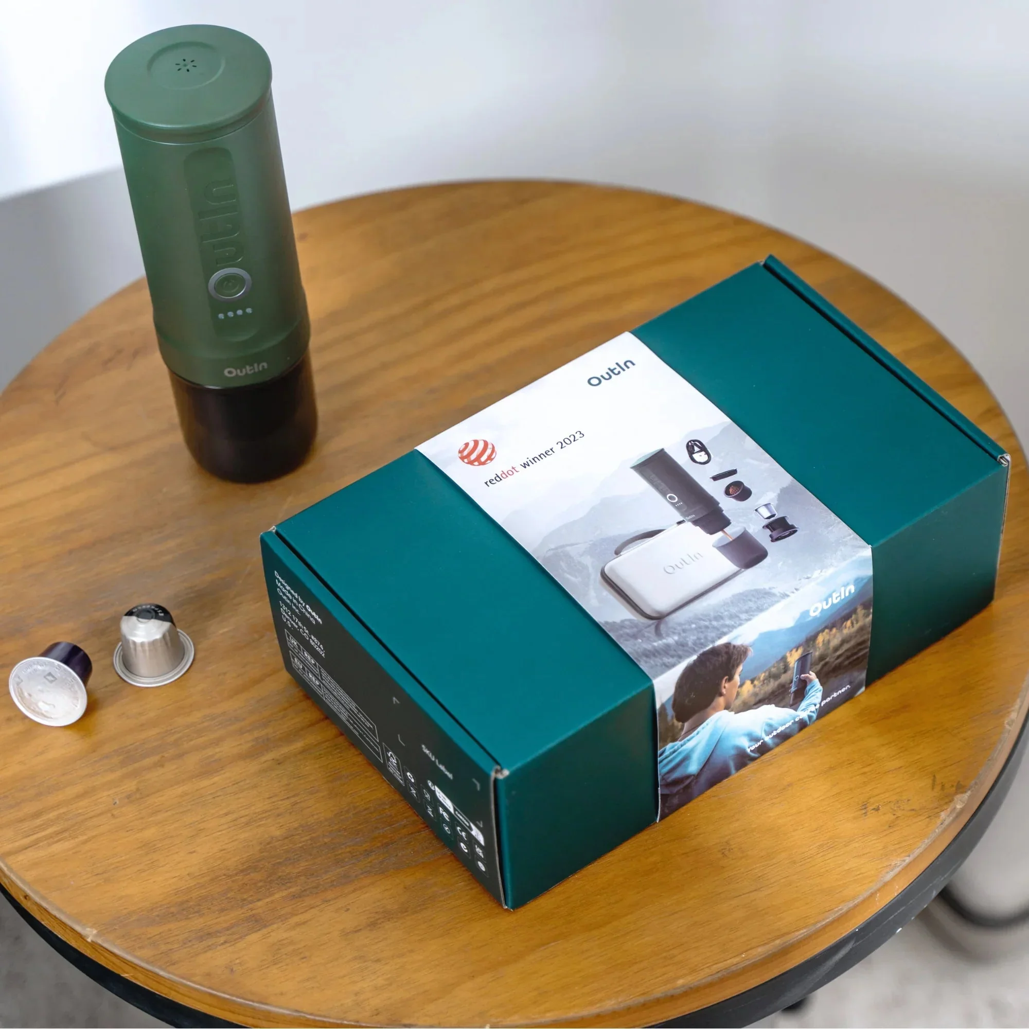 OutIn Nano Portable Electric Espresso Machine in Forest Green with Carrying Bag (OTEM-01-FG-Bag) - Image 7