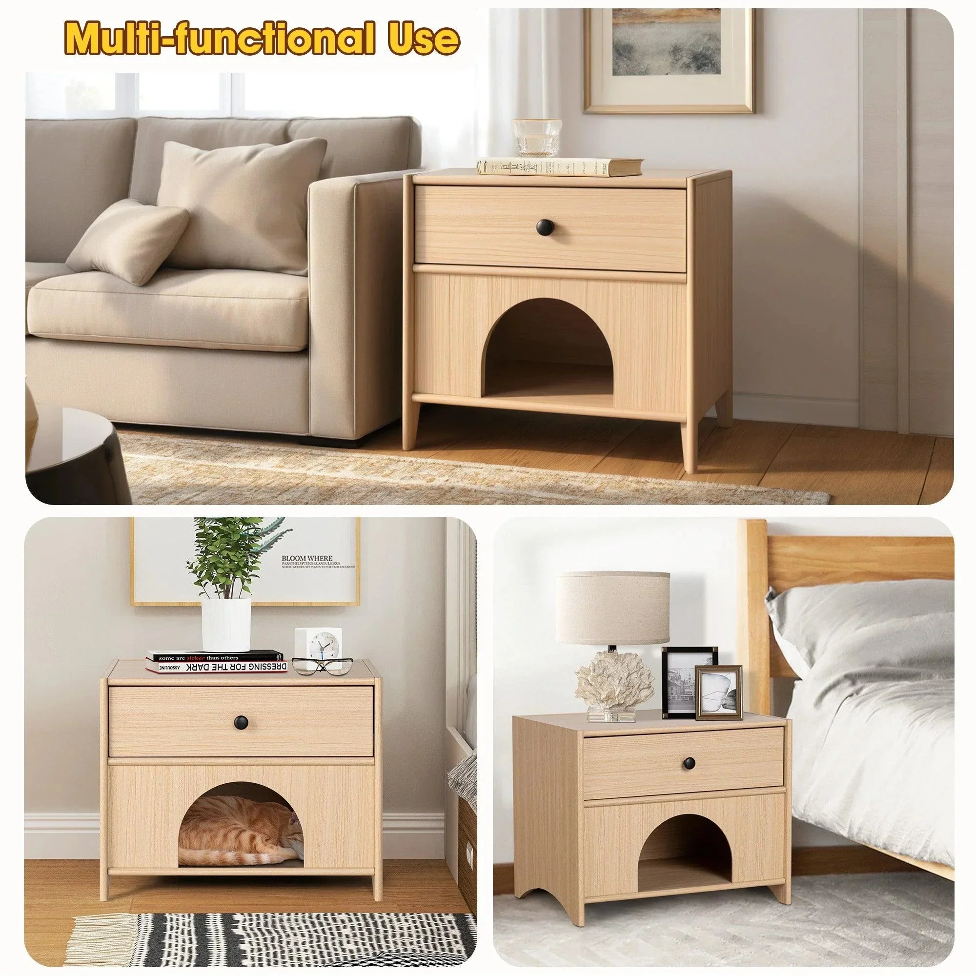Parrot Uncle Travis Modern Natural 22-Inch Side Table with Pet-Friendly Nook (SL-AC4003-PU) - Image 4