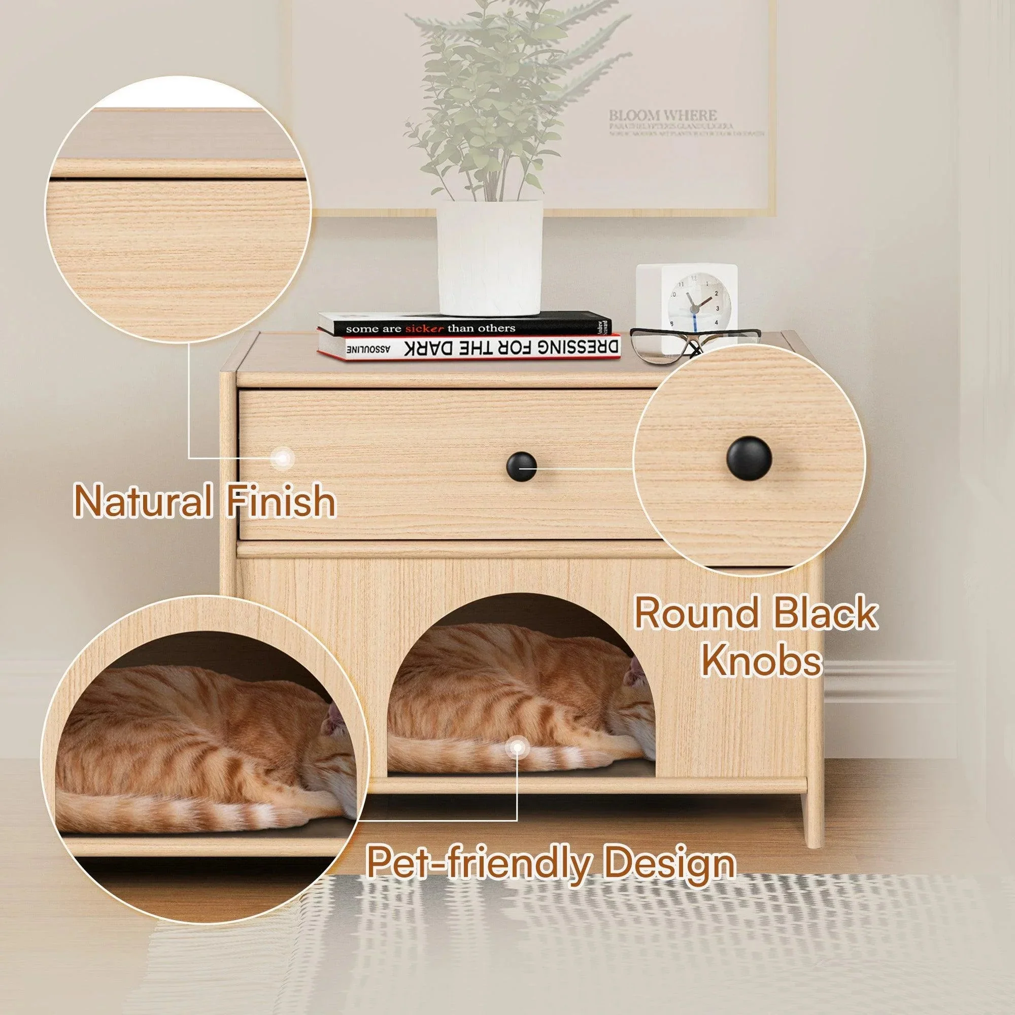 Parrot Uncle Travis Modern Natural 22-Inch Side Table with Pet-Friendly Nook (SL-AC4003-PU) - Image 6