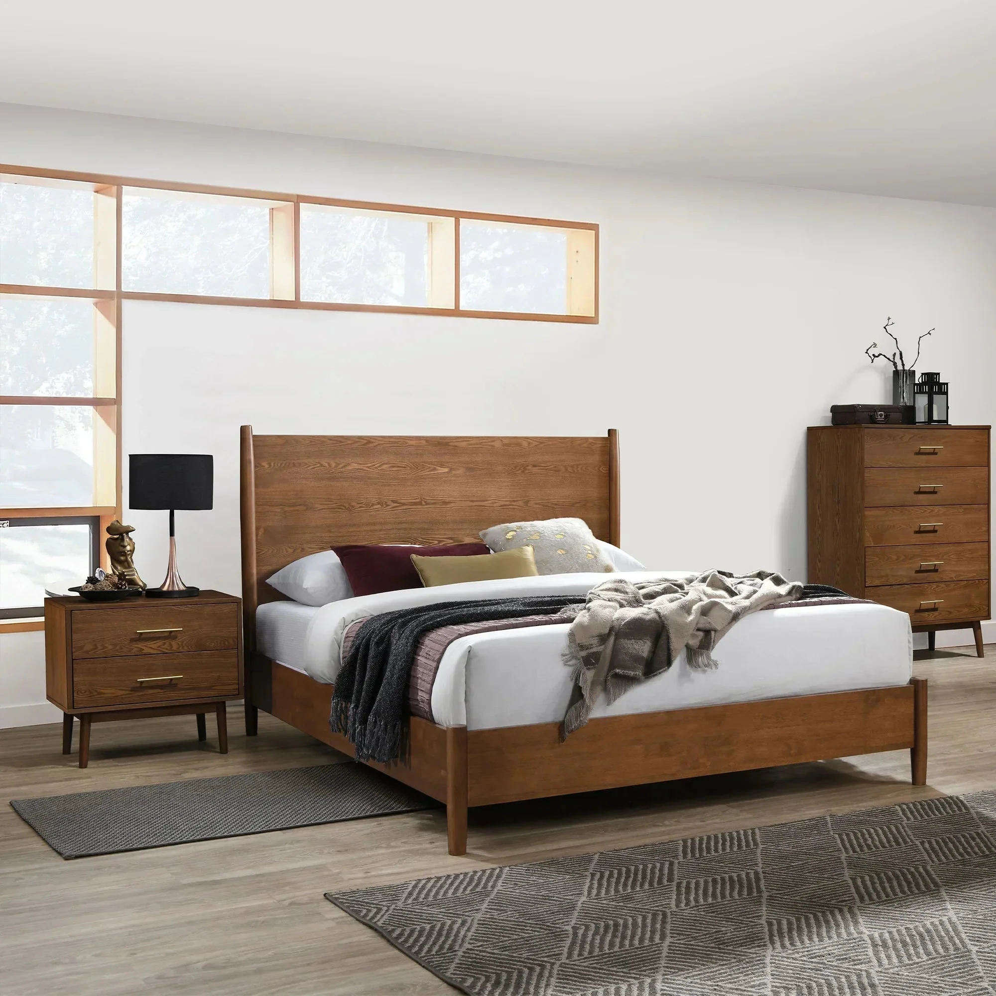 Parrot Uncle Tromso Mid-Century Modern 23-Inch Nightstand with 2-Drawer and Round Tapered Legs in Walnut (FM7220WN-N-PU) - Image 4