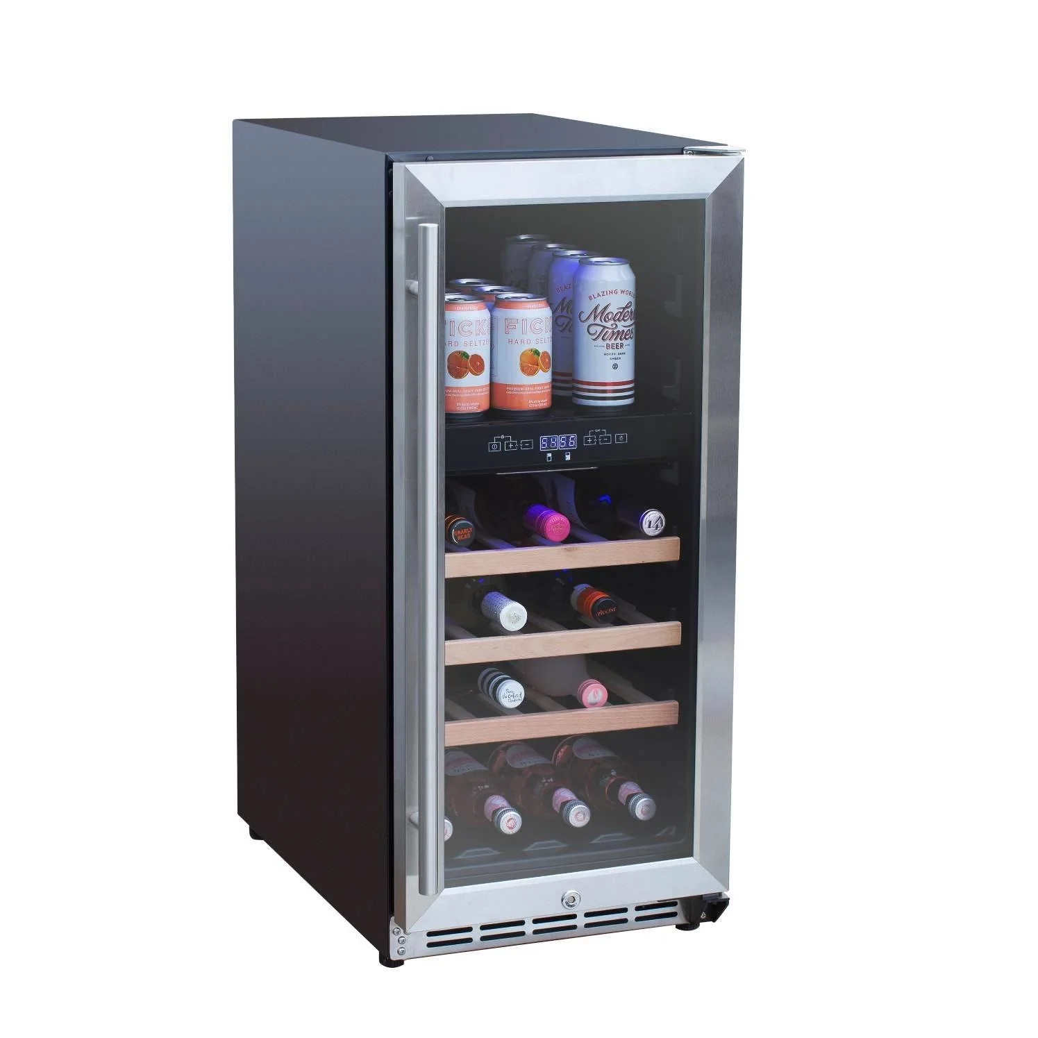 TrueFlame 15-Inch Outdoor Rated Dual Zone Wine Cooler in Stainless Steel (AMD-RFR-15WD) - Image 4