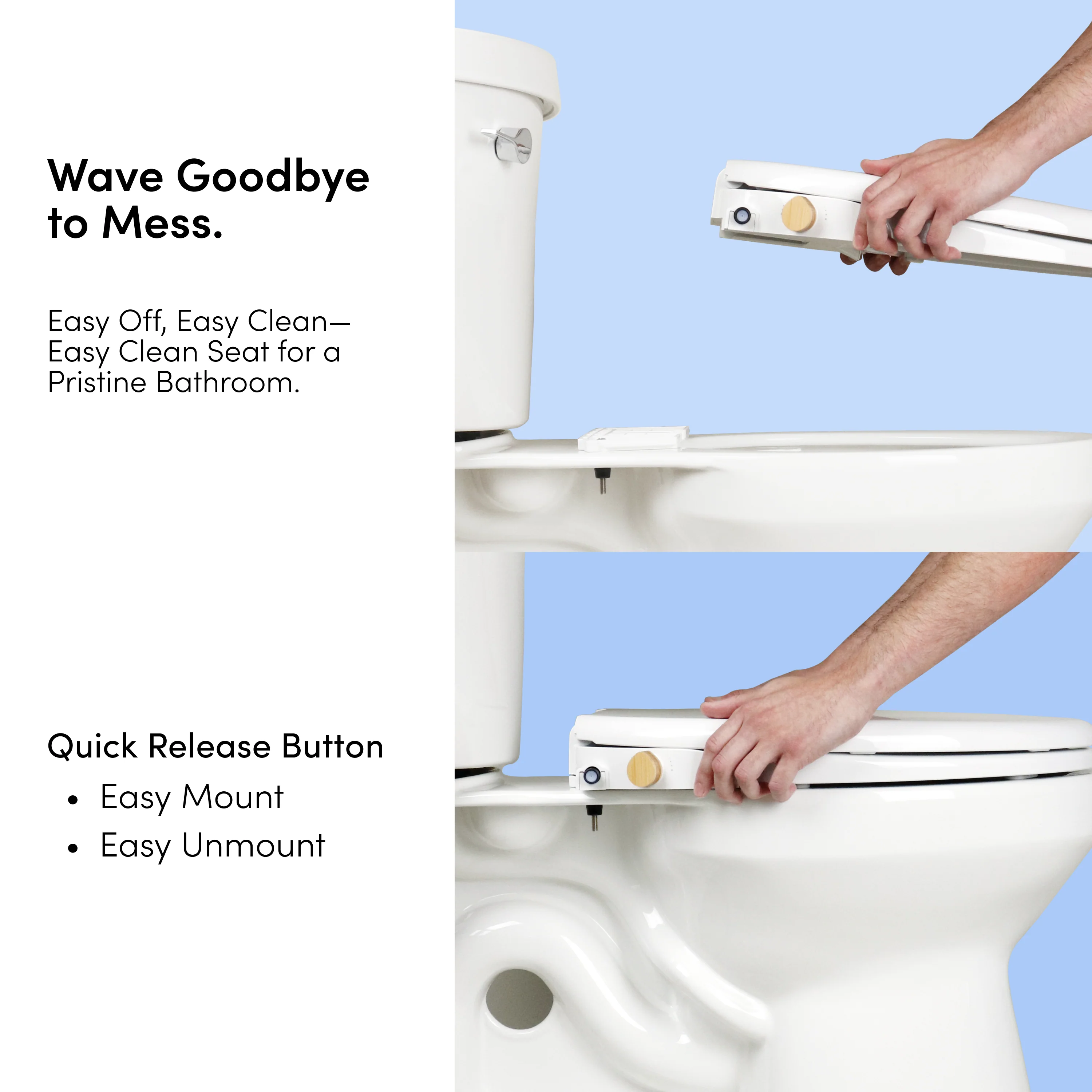 TUSHY Wave Non-Electric Bidet Toilet Seat | Sleek Elongated Design, Quick-Release for Easy Cleaning | DuoFlow Front & Rear Wash, Self-Cleaning Nozzle, Soft-Close Lid, 10-Min DIY Install, Bamboo Knob - Image 6