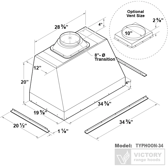 Victory Typhoon 36-Inch 1200 CFM Range Hood Insert (Typhoon-34) - Image 3