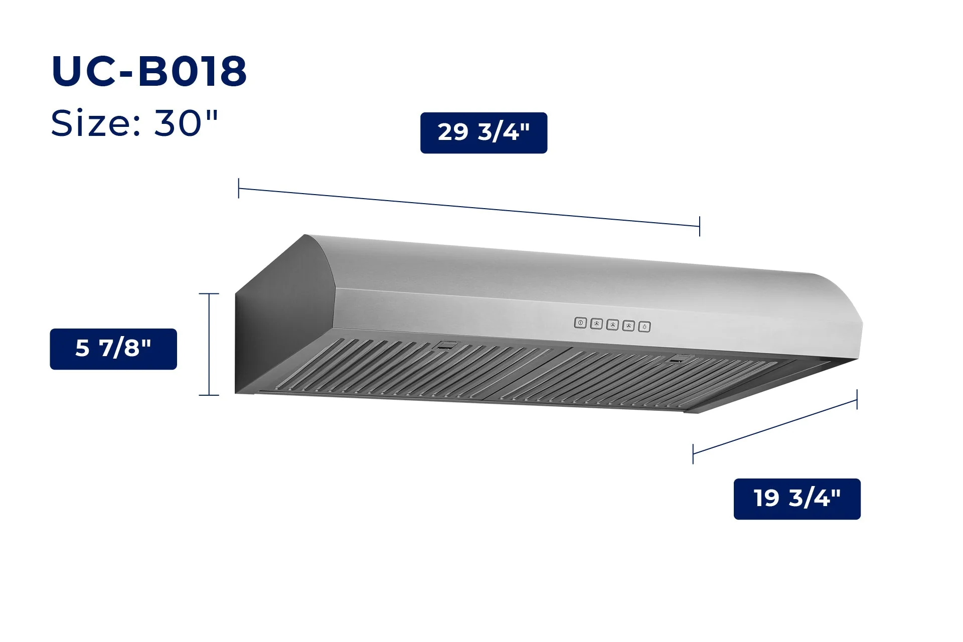 Hauslane 30-Inch Under Cabinet Curved Range Hood with Stainless Steel Filters and Panel LED in Stainless Steel (UC-B018SS-30) - Image 21