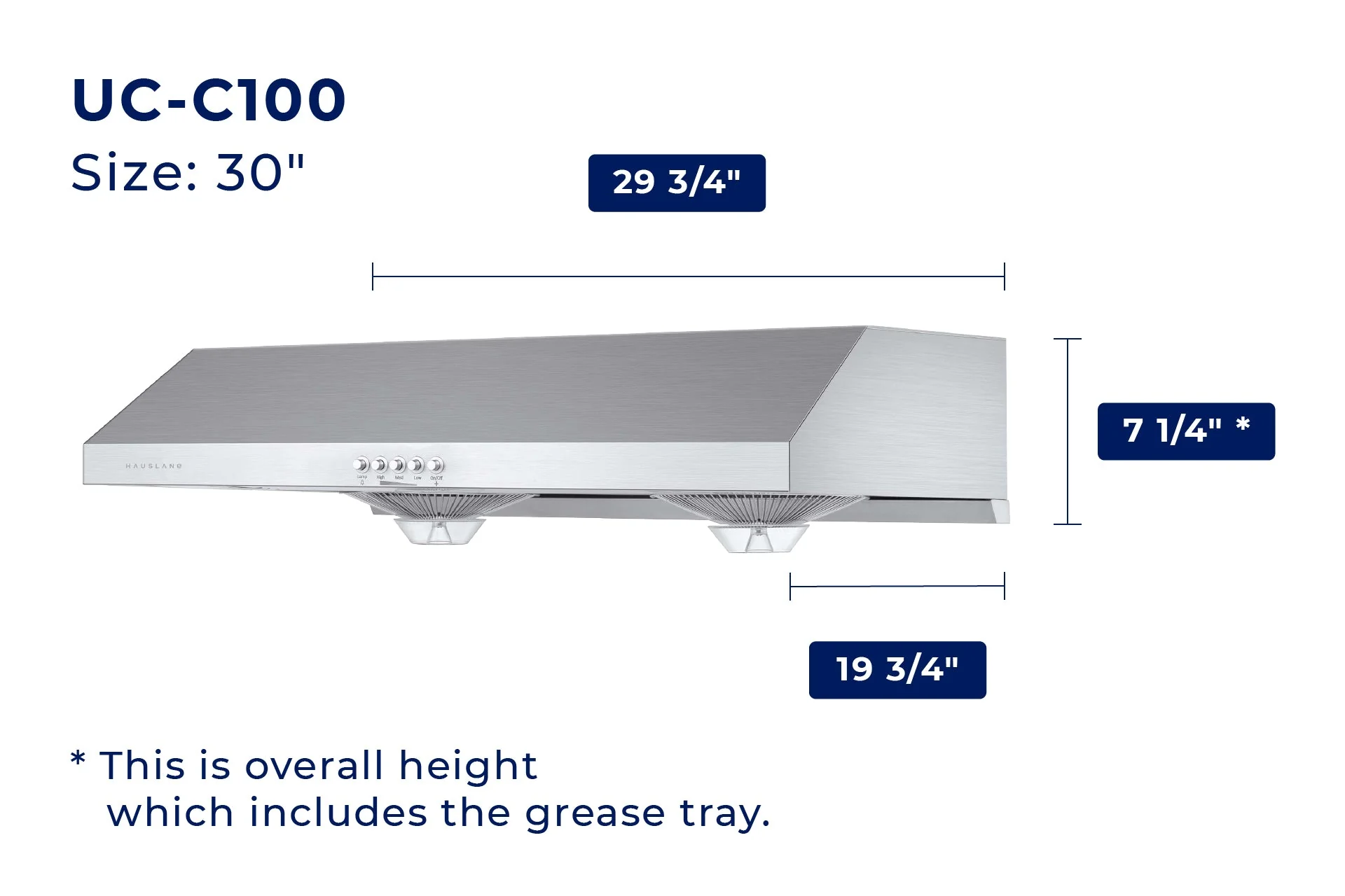 Hauslane 30-Inch 300 CFM Under Cabinet Push Button Range Hood with Grease Catchers in Stainless Steel (UC-C100SS-30) - Image 9