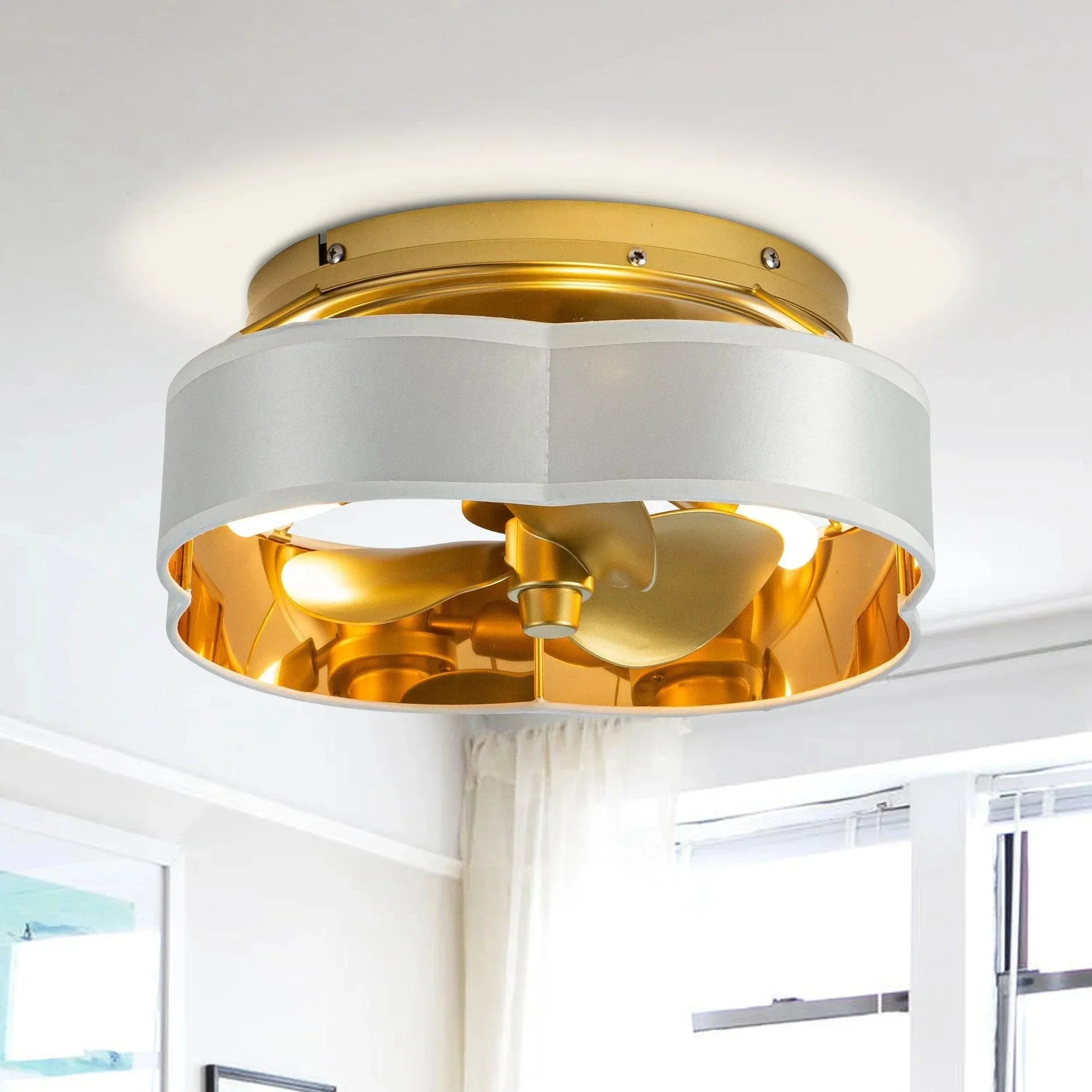 Parrot Uncle Vaczon 13-Inch Golden Flush Mount Ceiling Fan with Light and Remote Control (F8295110V) - Image 6