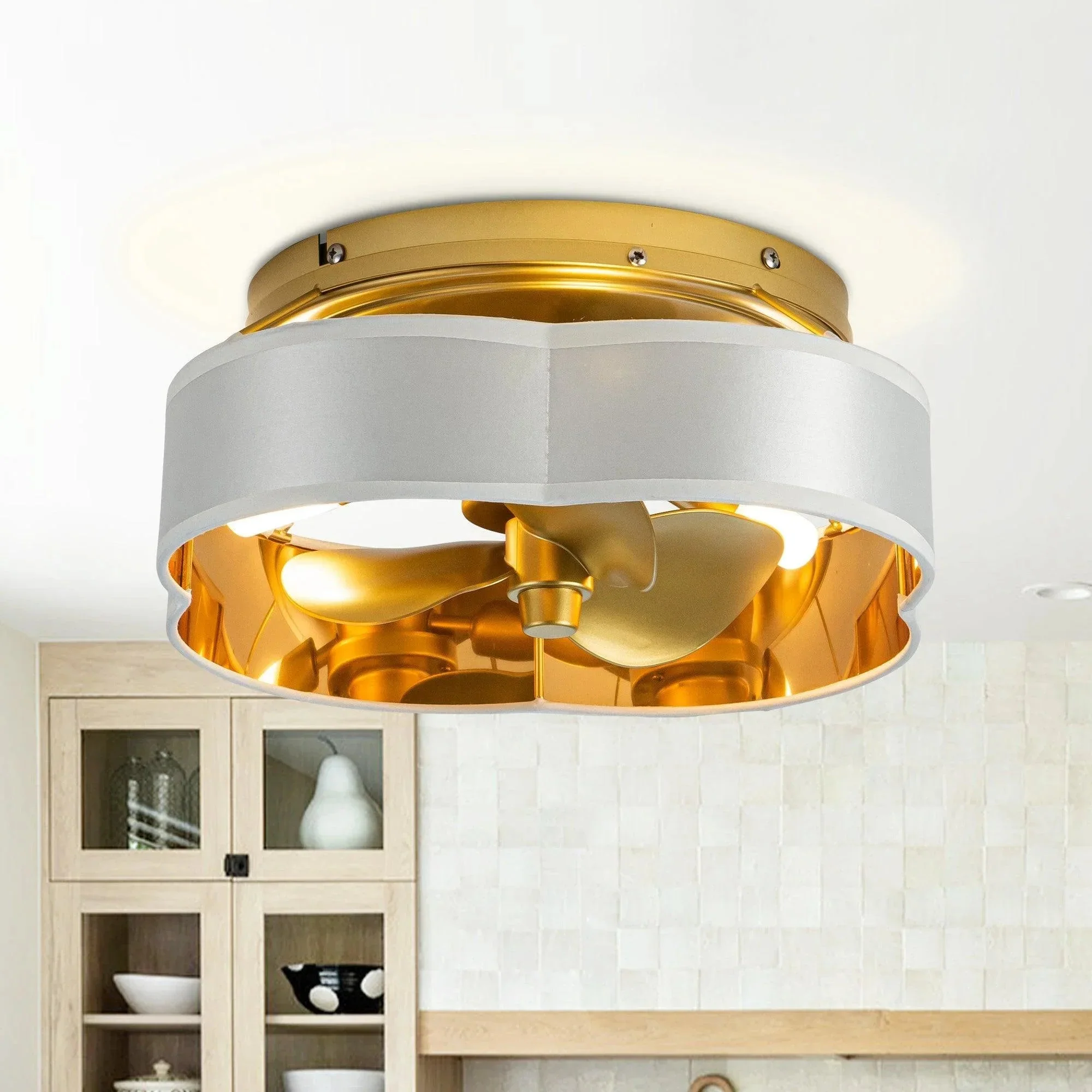 Parrot Uncle Vaczon 13-Inch Golden Flush Mount Ceiling Fan with Light and Remote Control (F8295110V) - Image 7