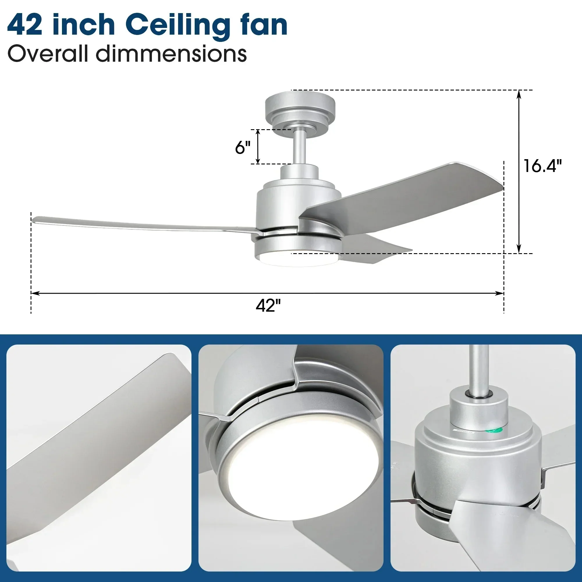 Parrot Uncle Vaczon 42-Inch 3-Blades Modern Ceiling Fan with Remote Control and LED Light - Image 11