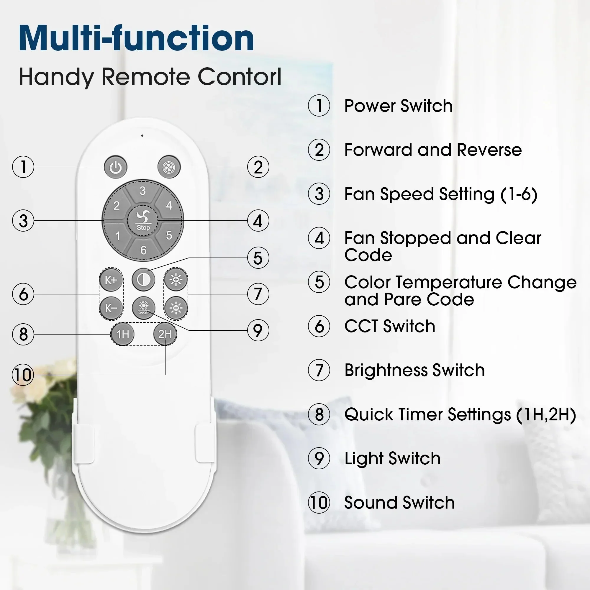 Parrot Uncle Vaczon 42-Inch 3-Blades Modern Ceiling Fan with Remote Control and LED Light - Image 16