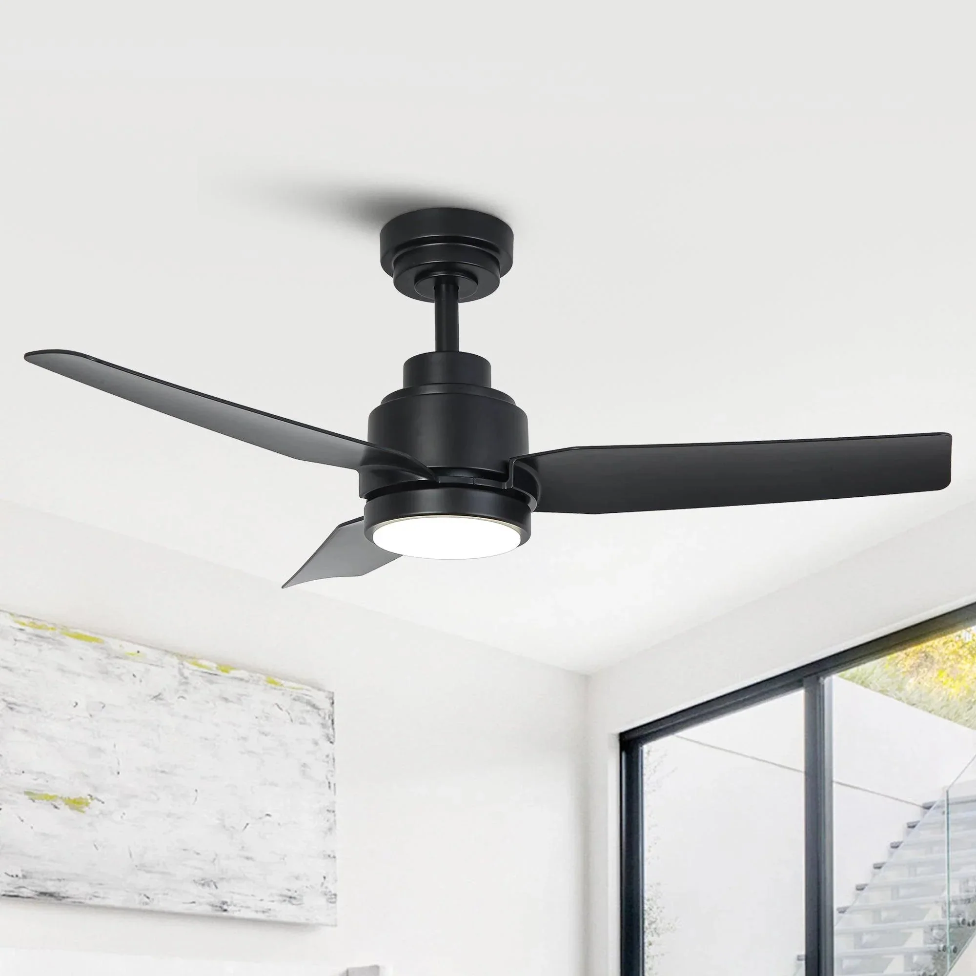 Parrot Uncle Vaczon 42-Inch DC Motor Modern Downrod Ceiling Fan with LED Light and Remote Control (VZA01A116BK) - Image 2