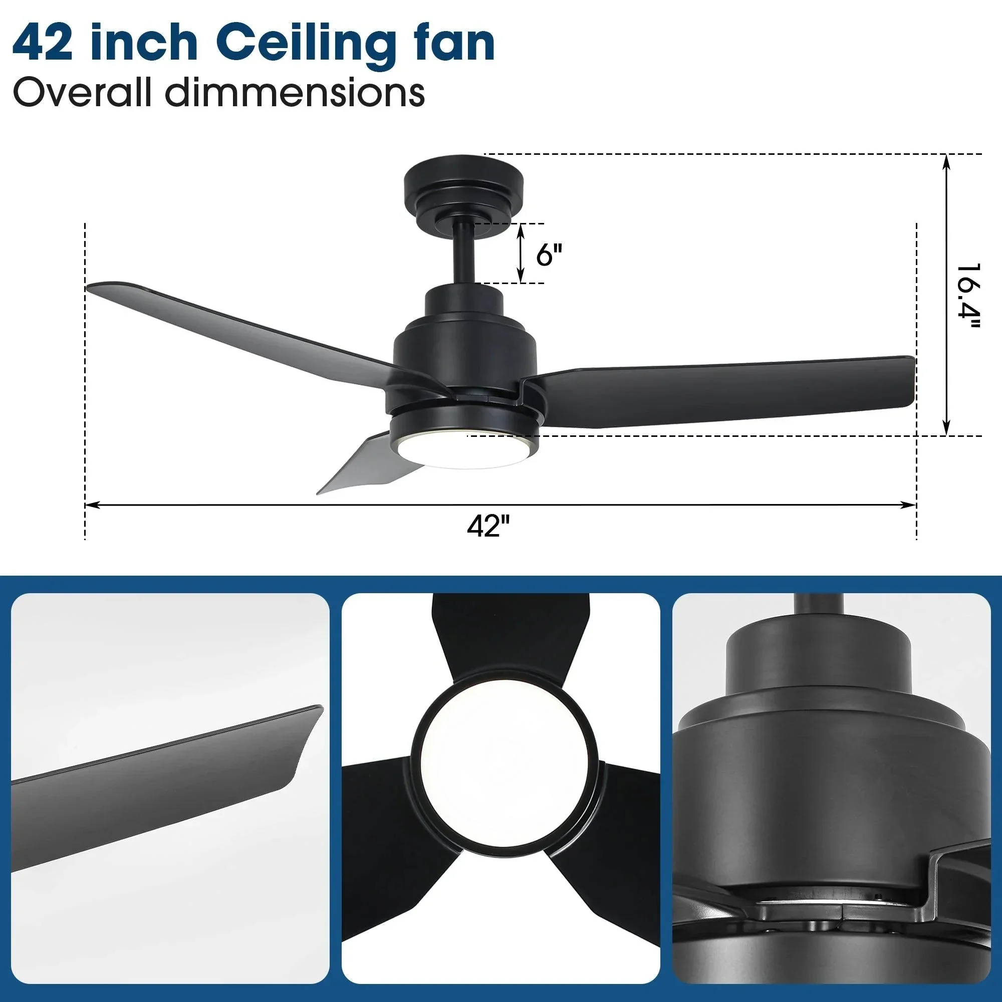 Parrot Uncle Vaczon 42-Inch DC Motor Modern Downrod Ceiling Fan with LED Light and Remote Control (VZA01A116BK) - Image 7