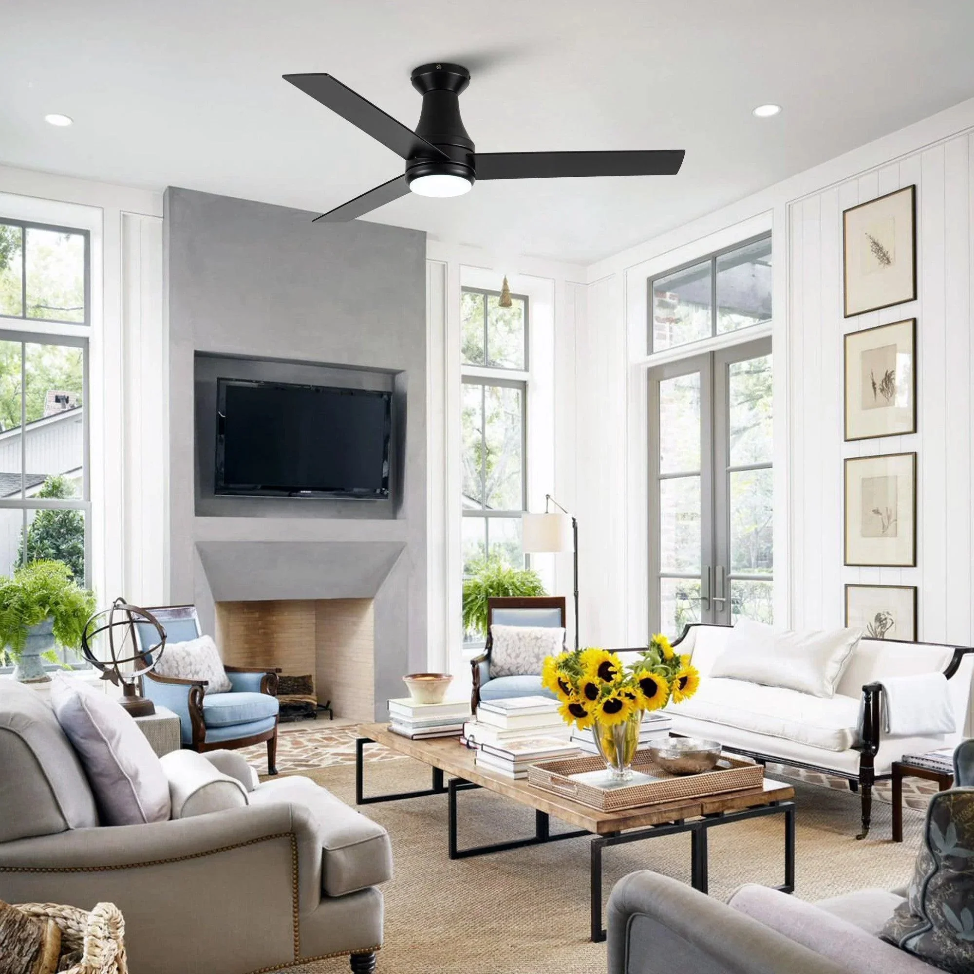 Parrot Uncle Vaczon 48-Inch 3 Blades Flush Mount Ceiling Fan with Lighting and Remote Control (VZA01B102A) - Image 2