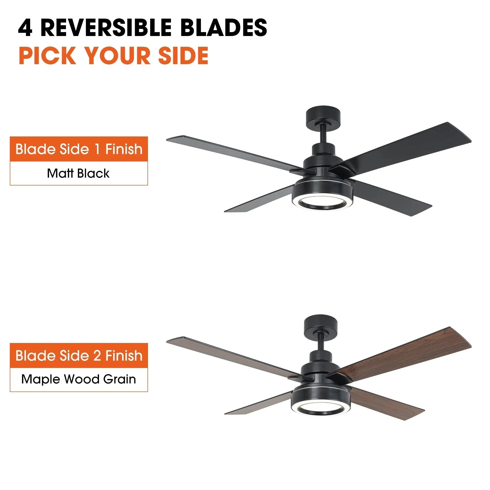 Parrot Uncle Vaczon 52-Inch 4 Blades DC Motor Modern Downrod Ceiling Fan with LED Light and Remote Control (VZA01B107A) - Image 7