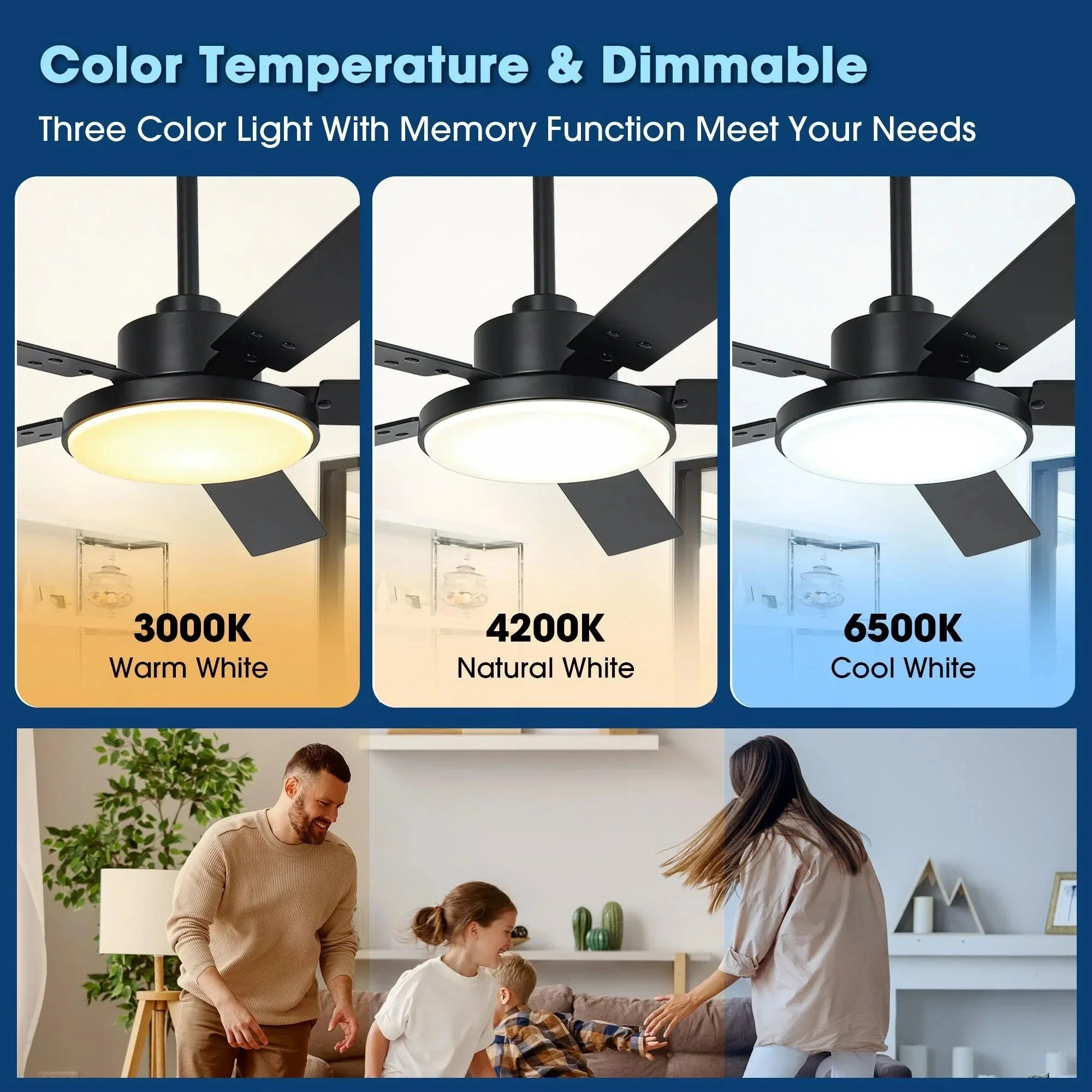 Parrot Uncle Vaczon 52-Inch 5 Blades DC Motor Modern Downrod Ceiling Fan with LED Light and Remote Control (VZA01A117BK) - Image 7
