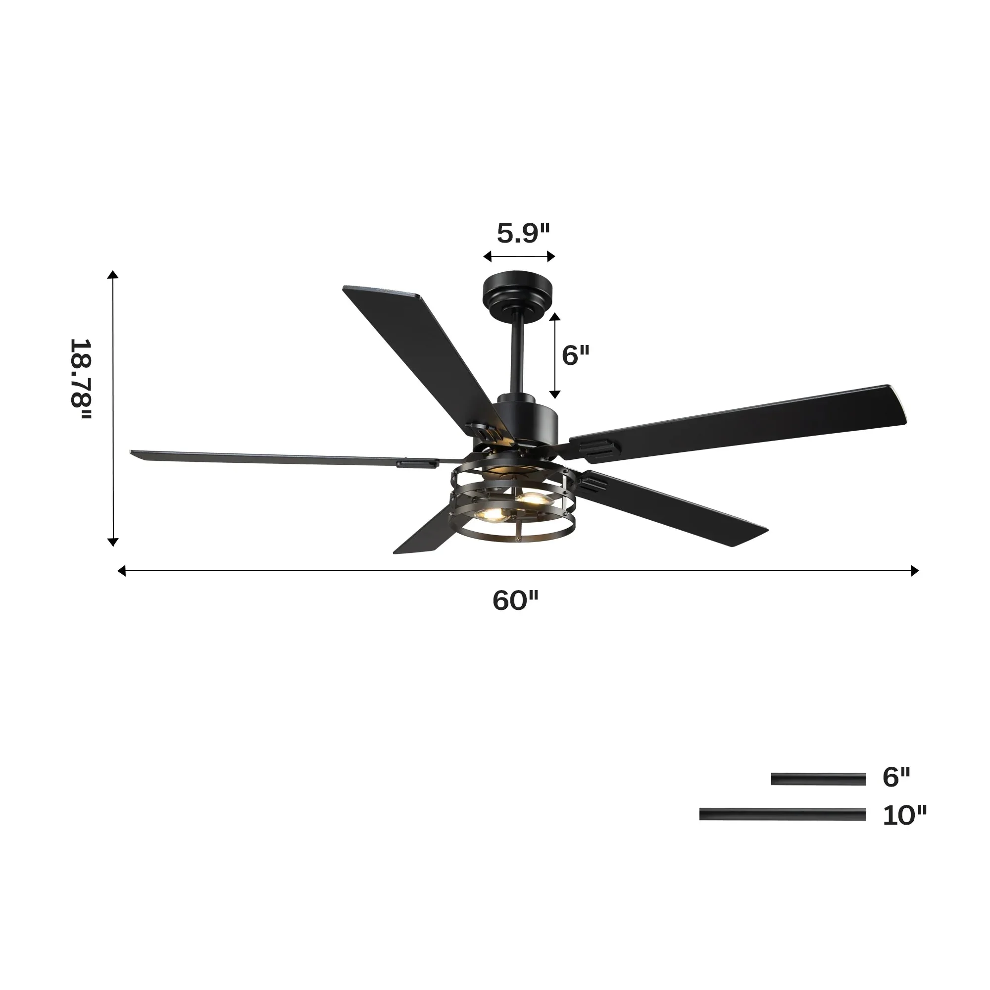 Parrot Uncle Vaczon 52-Inch DC Motor Industrial Downrod Ceiling Fan with Light and Remote Control - Image 18