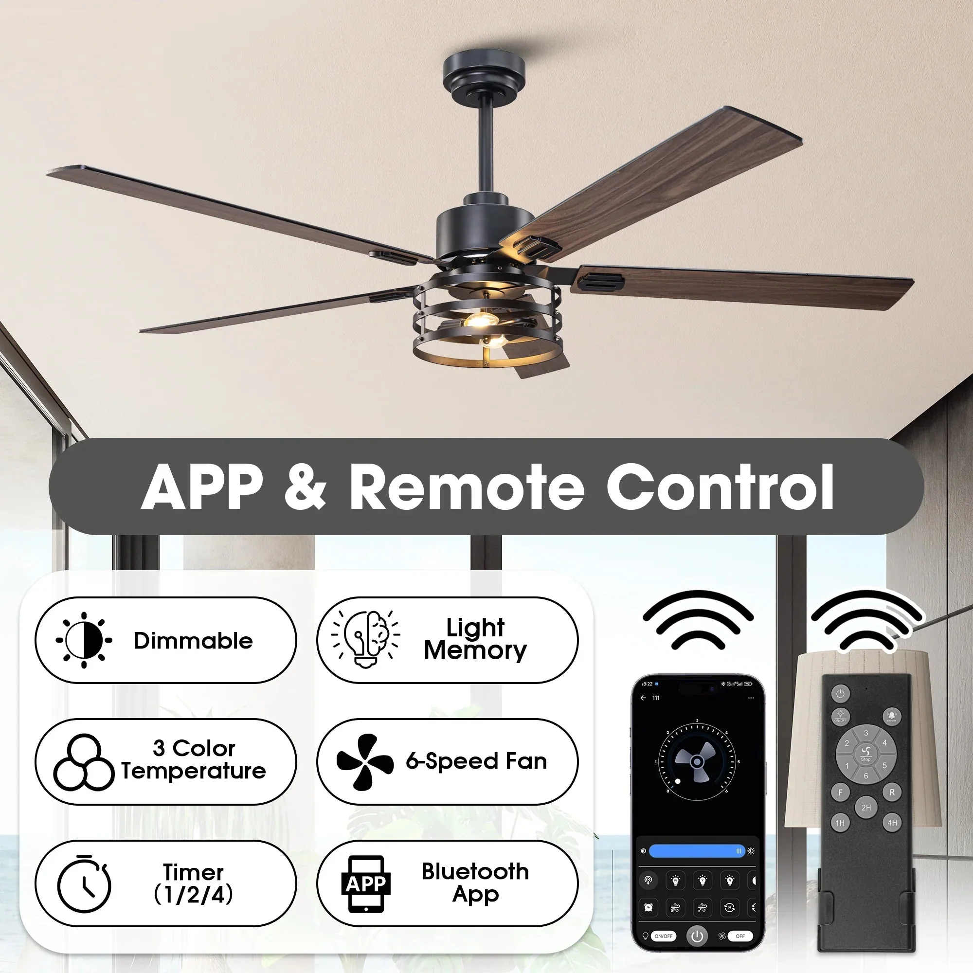 Parrot Uncle Vaczon 52-Inch DC Motor Industrial Downrod Ceiling Fan with Light and Remote Control - Image 7