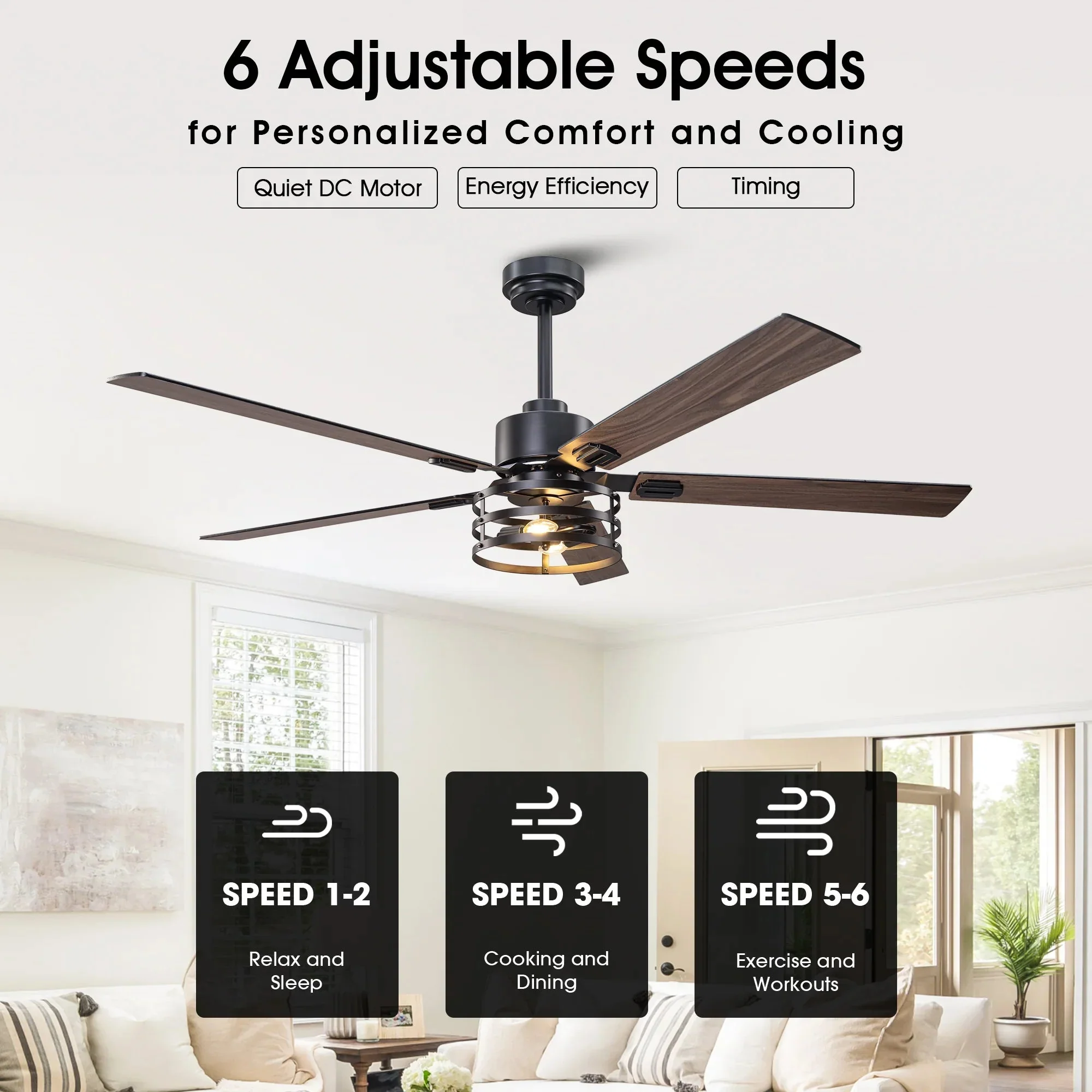 Parrot Uncle Vaczon 52-Inch DC Motor Industrial Downrod Ceiling Fan with Light and Remote Control - Image 8
