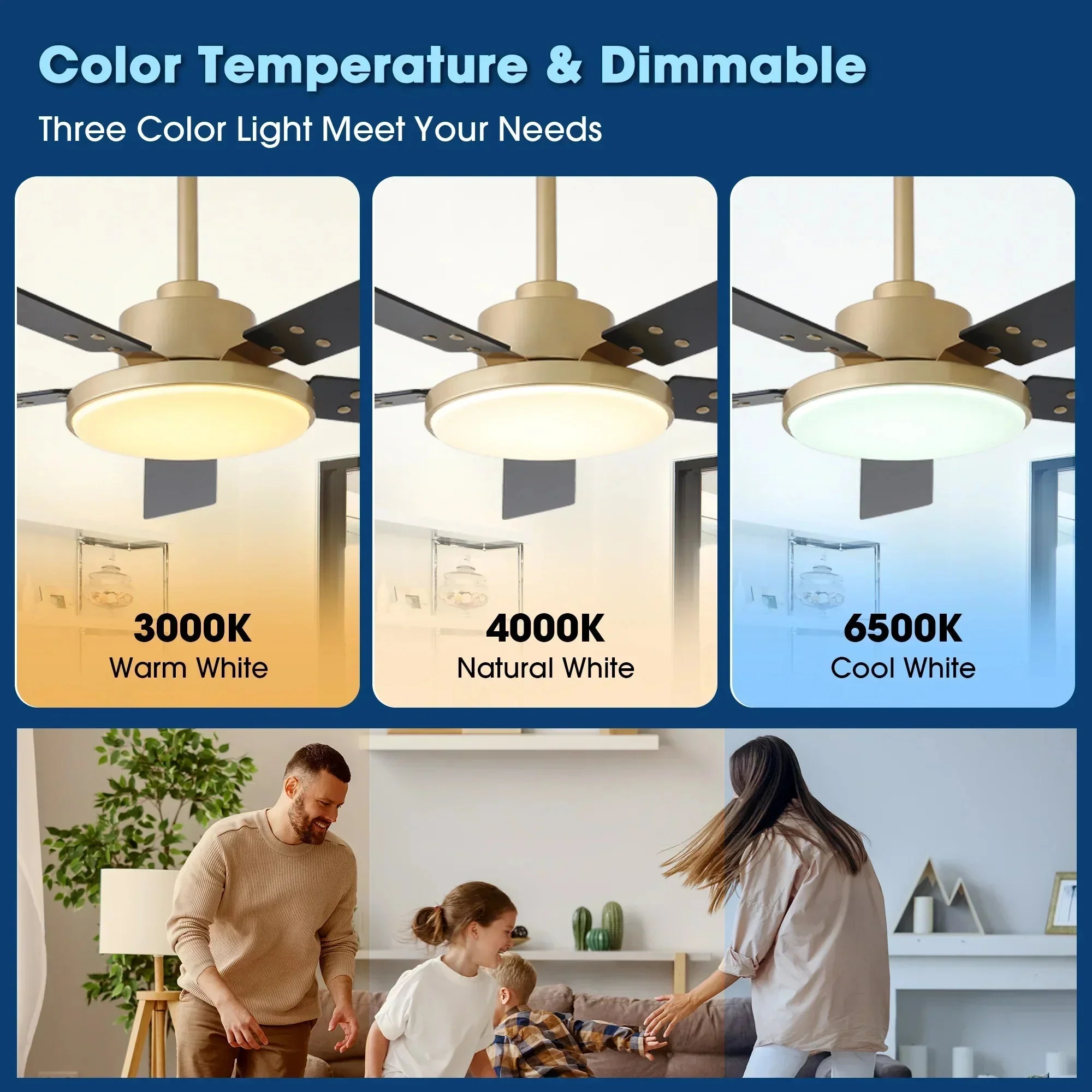 Parrot Uncle Vaczon 52-Inch Double-sided Blades Modern Ceiling Fan with Remote Control and LED Light - Image 10