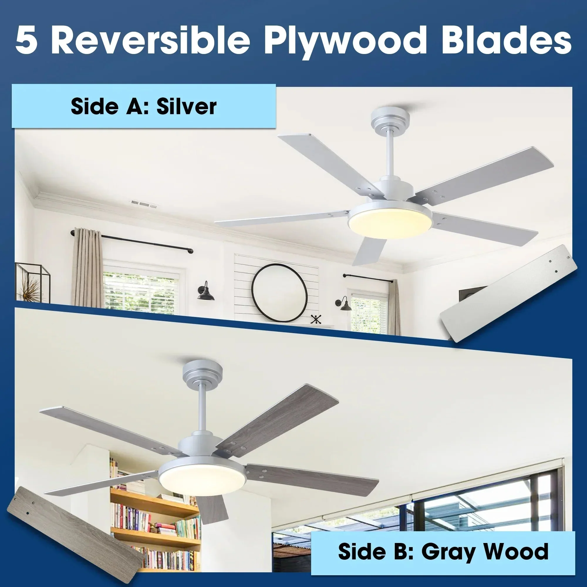 Parrot Uncle Vaczon 52-Inch Double-sided Blades Modern Ceiling Fan with Remote Control and LED Light - Image 6