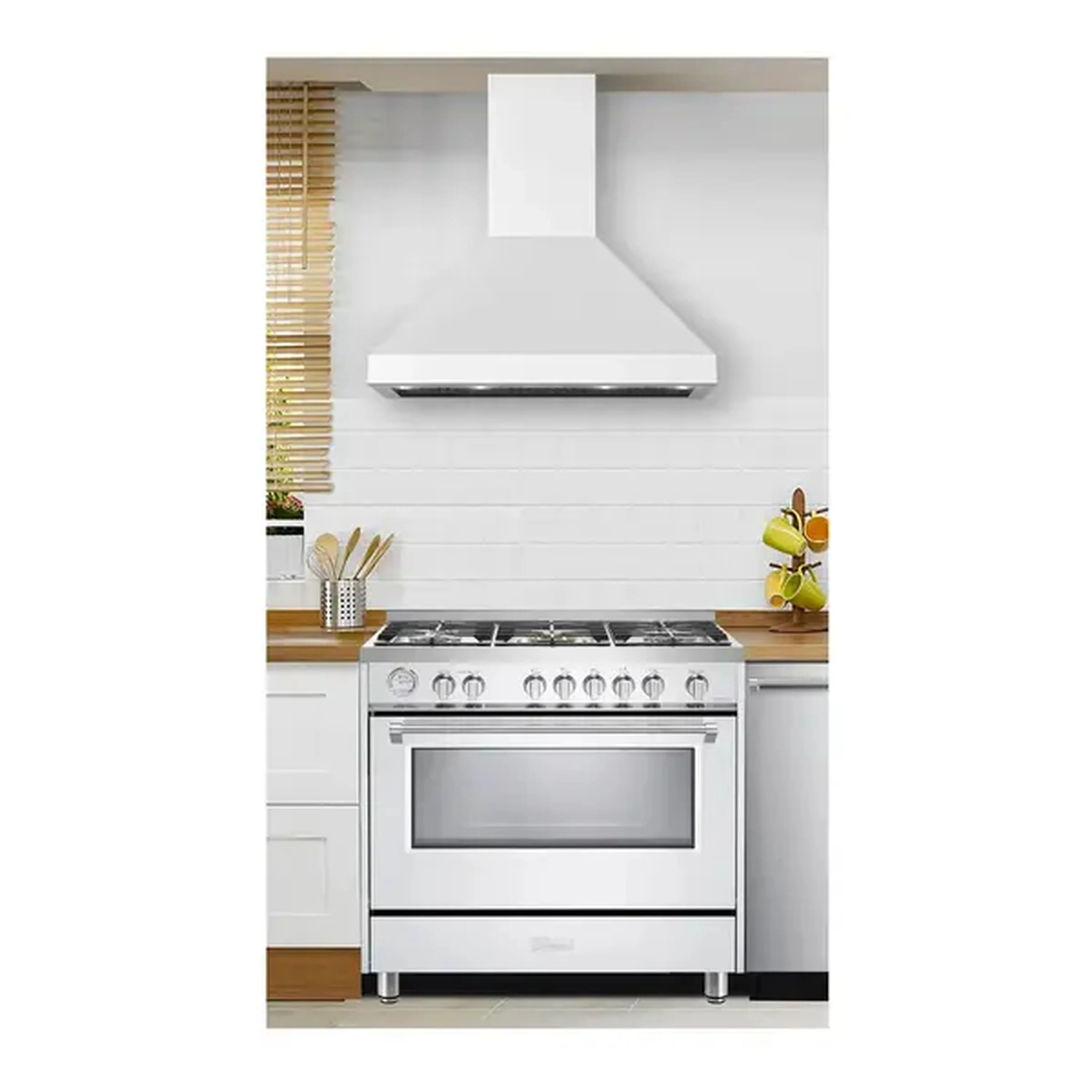 Verona 2-Piece Appliance Package - 36-Inch Dual Fuel Range with 5 Sealed Burners and Wall Mount Range Hood in White - Image 13