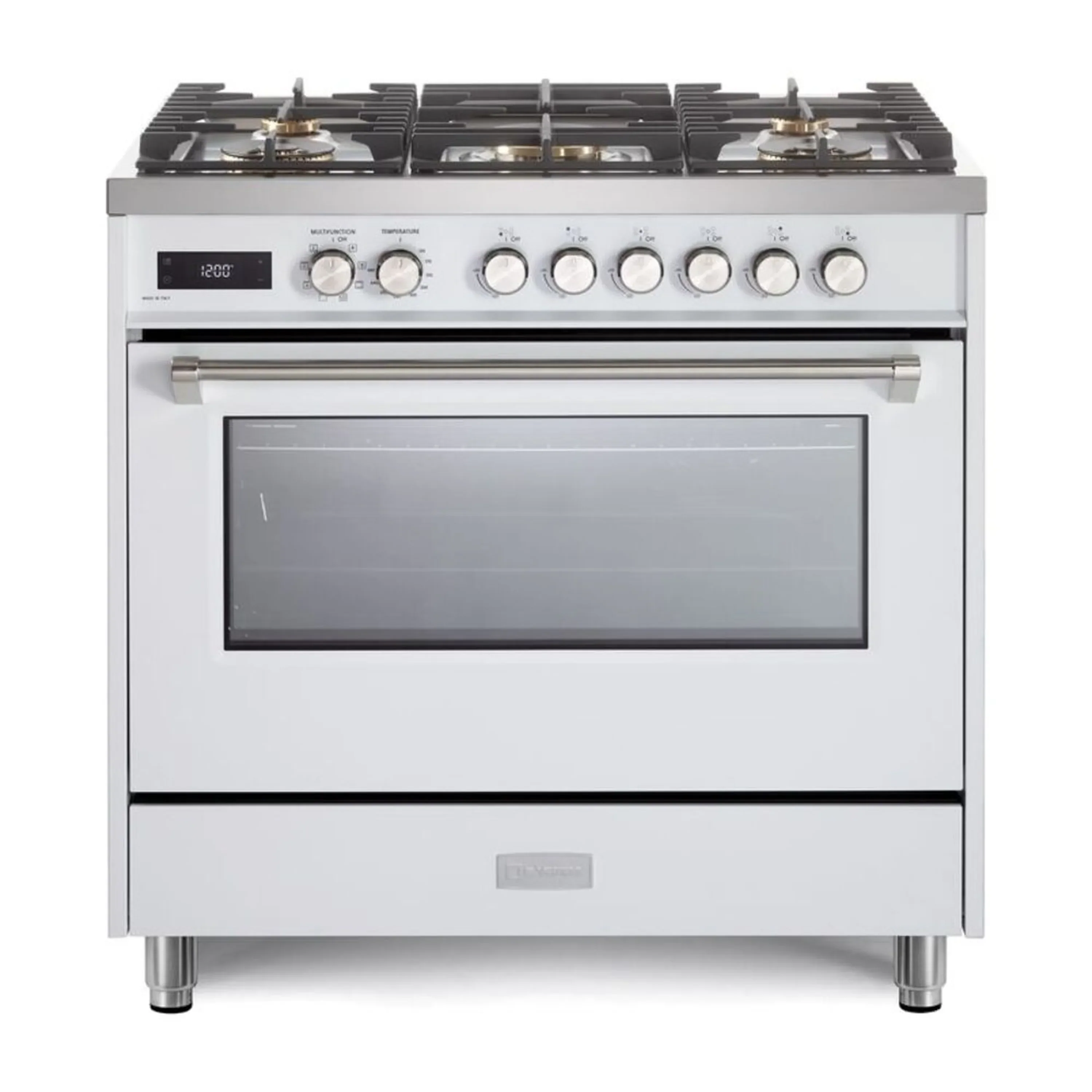 Verona 2-Piece Appliance Package - 36-Inch Dual Fuel Range with 5 Sealed Burners and Wall Mount Range Hood in White - Image 2