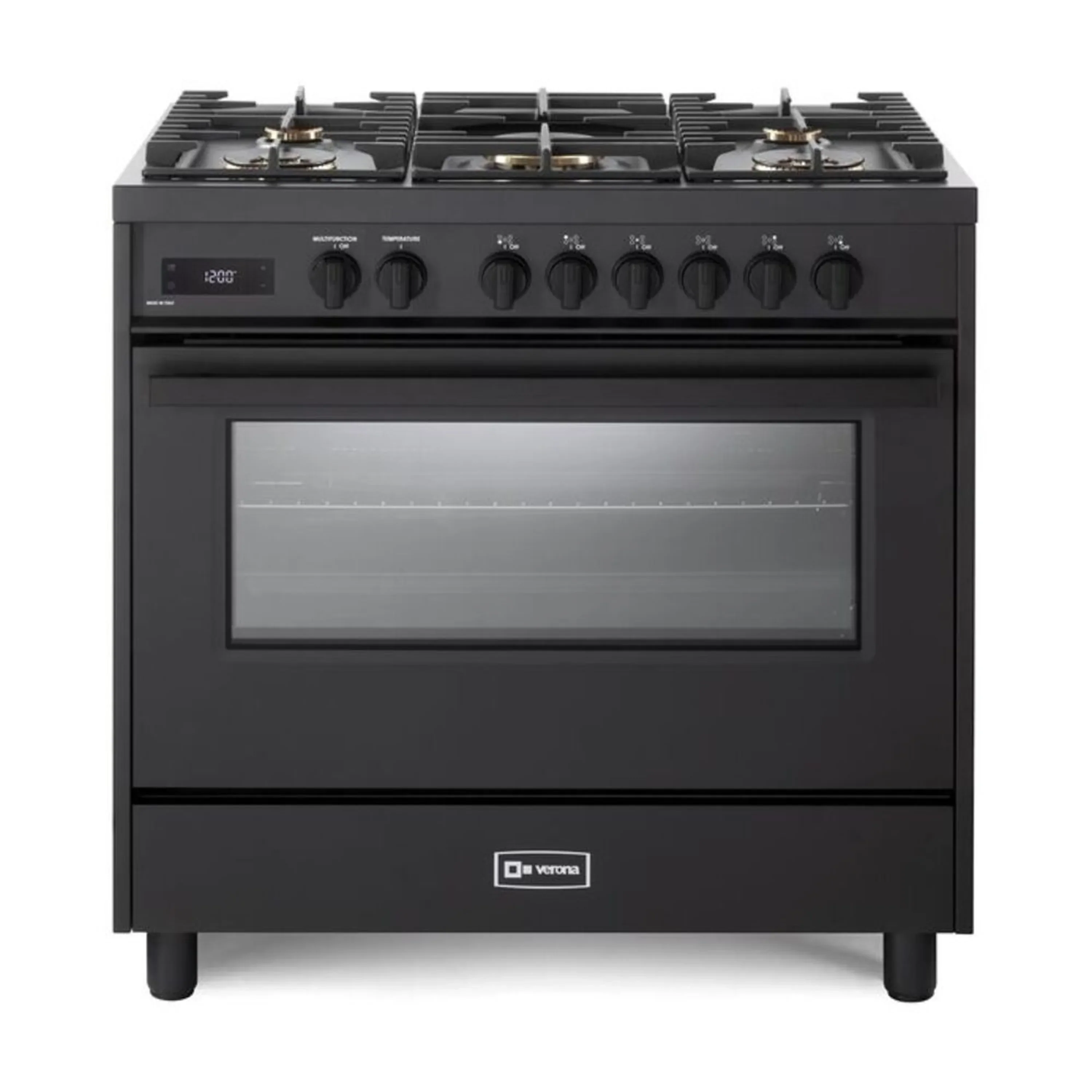 Verona 2-Piece Appliance Package - 36-Inch Dual Fuel Range with 5 Sealed Burners and Wall Mount Range Hood in Black - Image 2