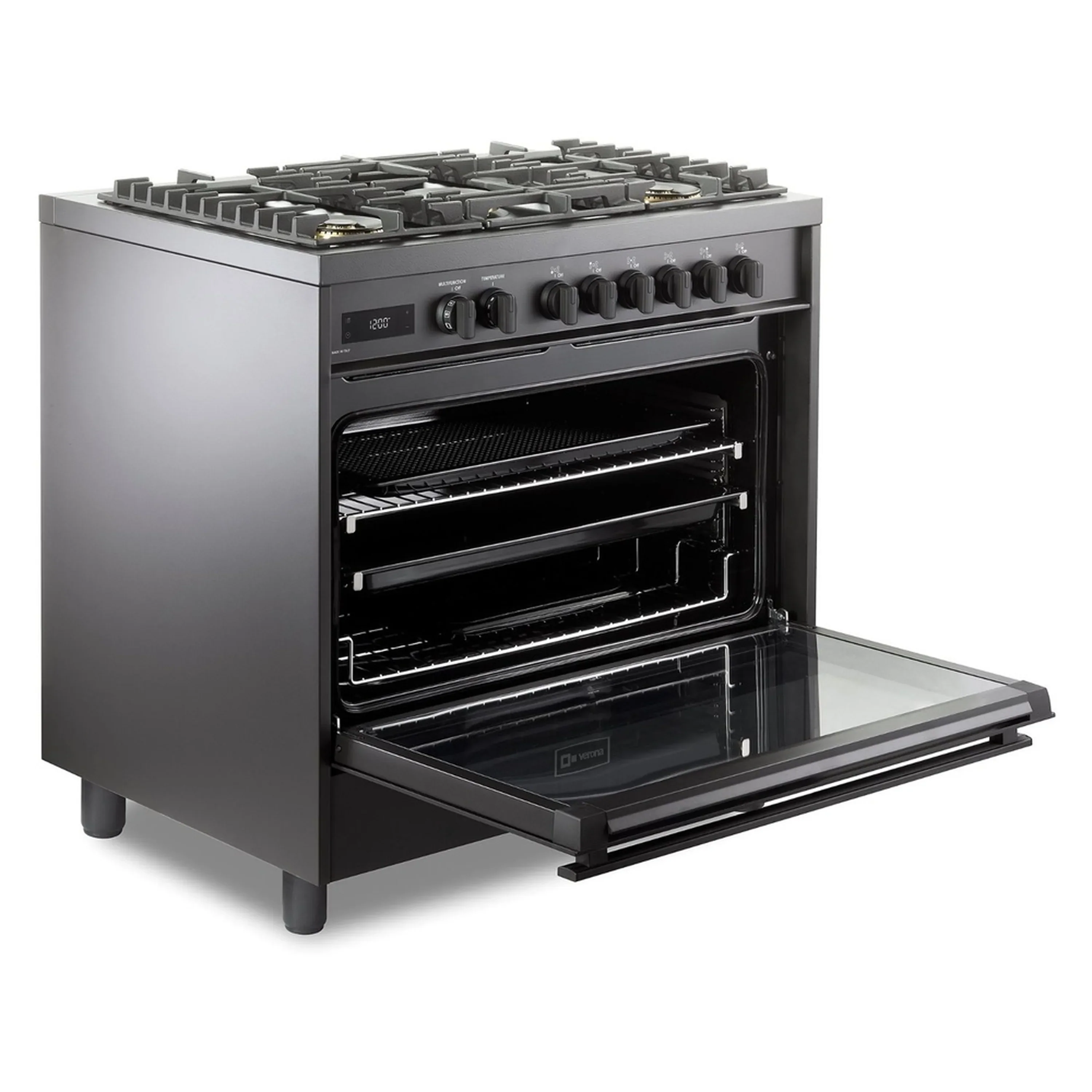 Verona 2-Piece Appliance Package - 36-Inch Dual Fuel Range with 5 Sealed Burners and Wall Mount Range Hood in Black - Image 9