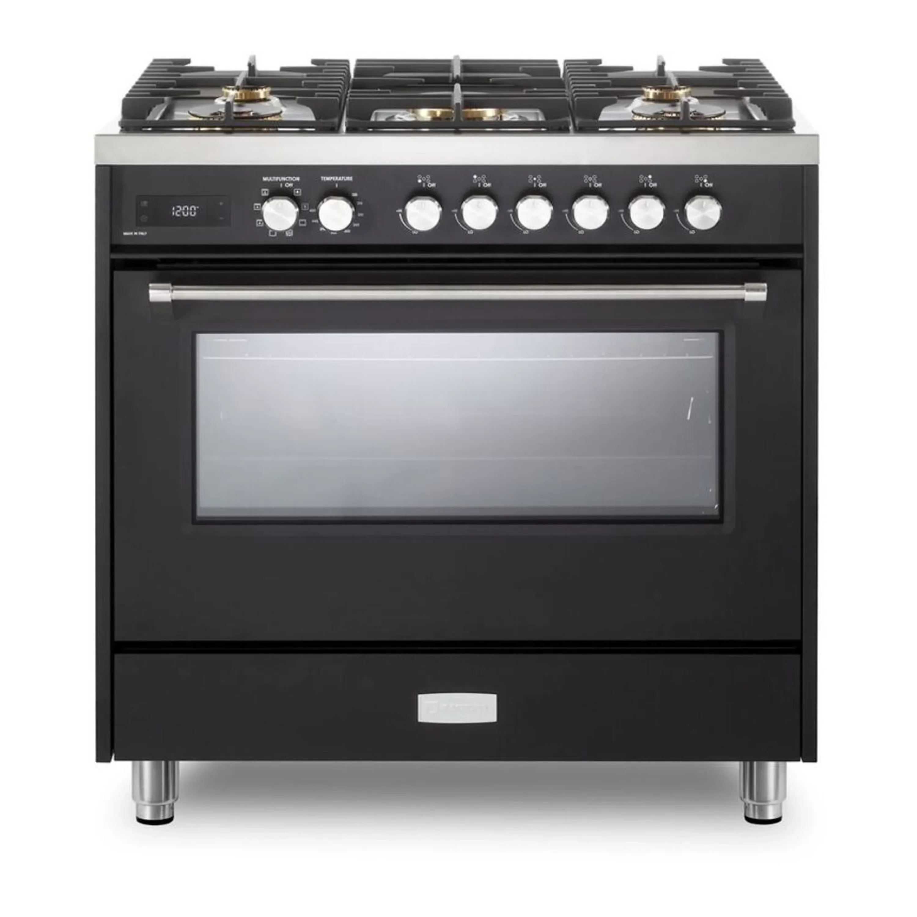 Verona 2-Piece Appliance Package - 36-Inch Dual Fuel Range with 5 Sealed Burners and Wall Mount Range Hood in Black - Image 2