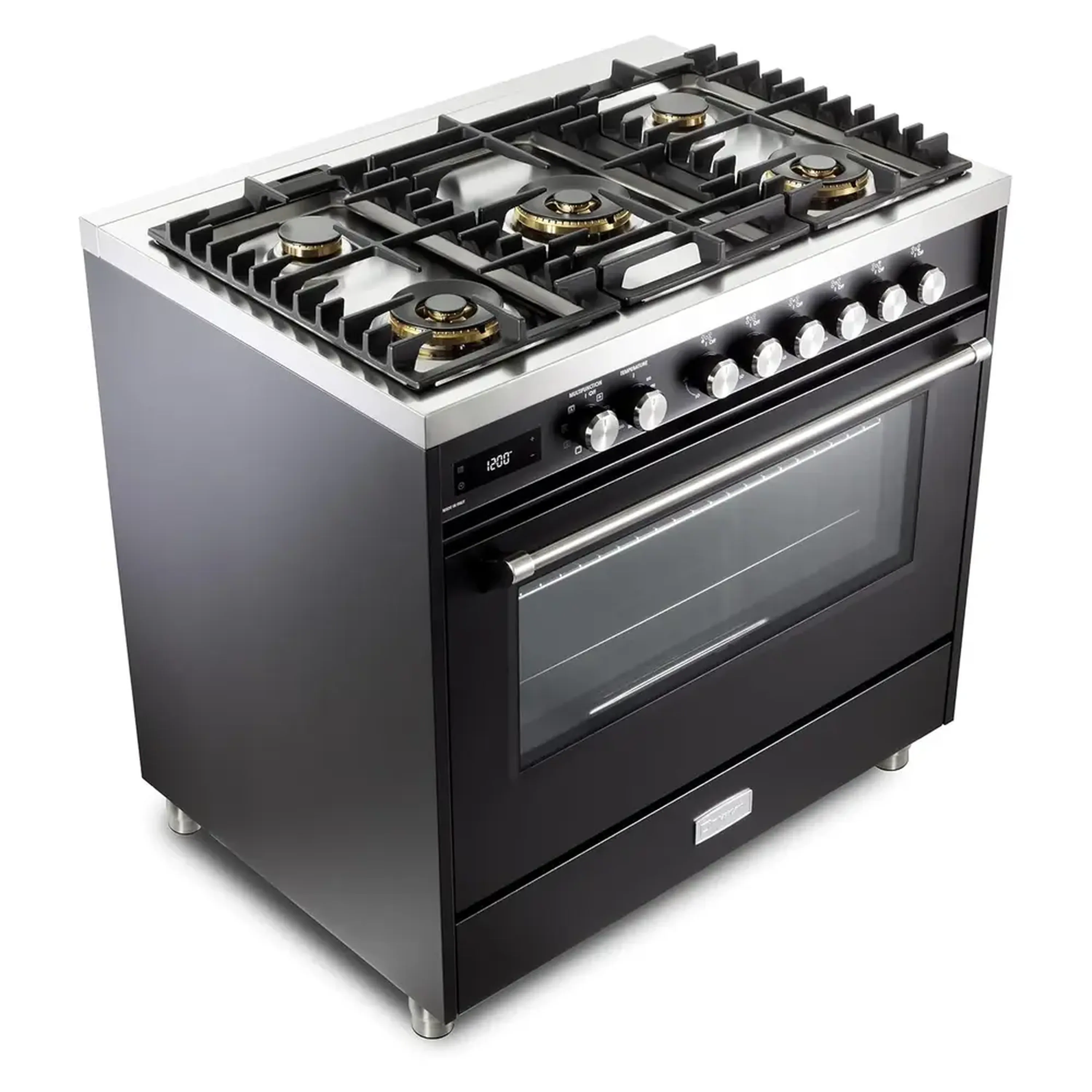Verona 2-Piece Appliance Package - 36-Inch Dual Fuel Range with 5 Sealed Burners and Wall Mount Range Hood in Black - Image 5