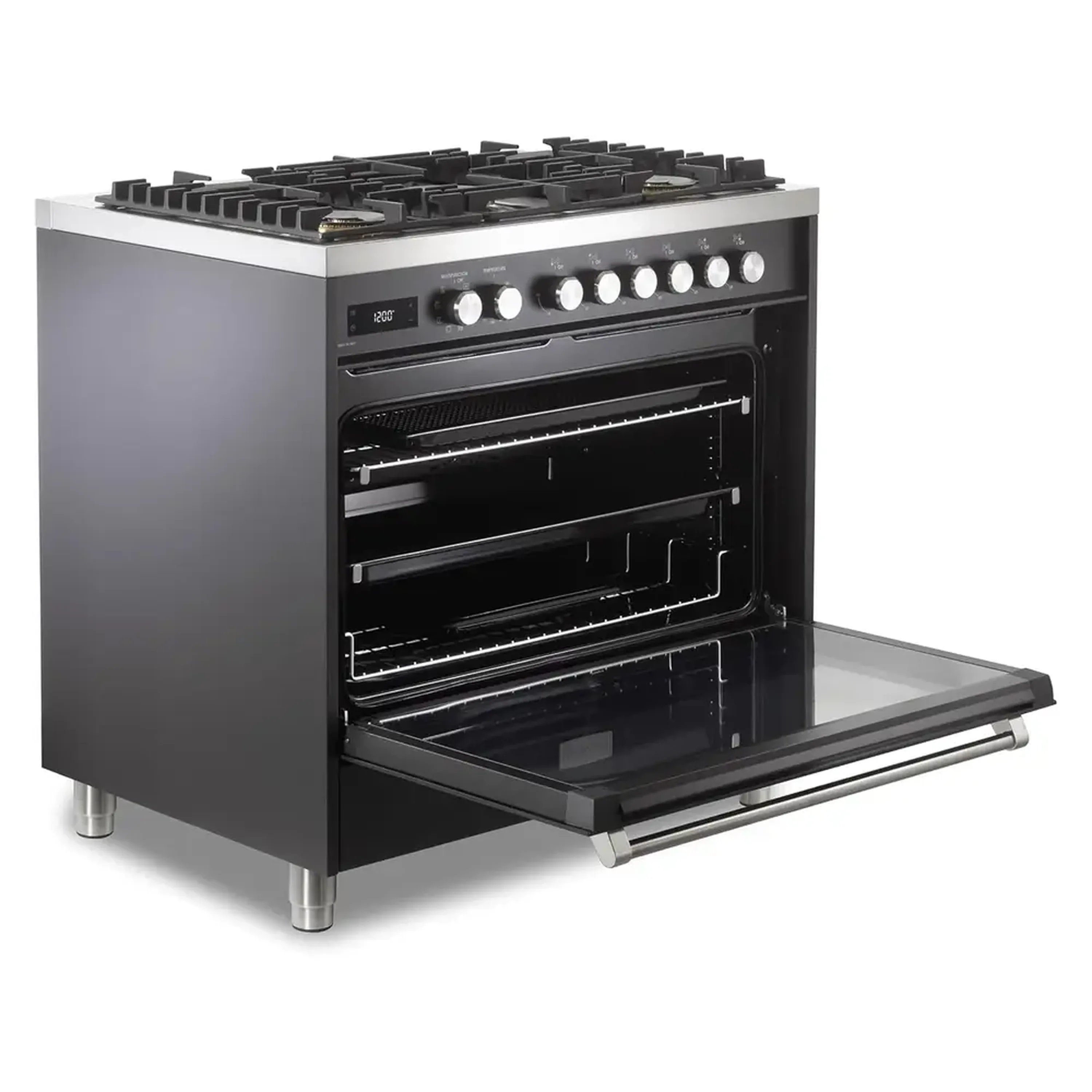 Verona 2-Piece Appliance Package - 36-Inch Dual Fuel Range with 5 Sealed Burners and Wall Mount Range Hood in Black - Image 8
