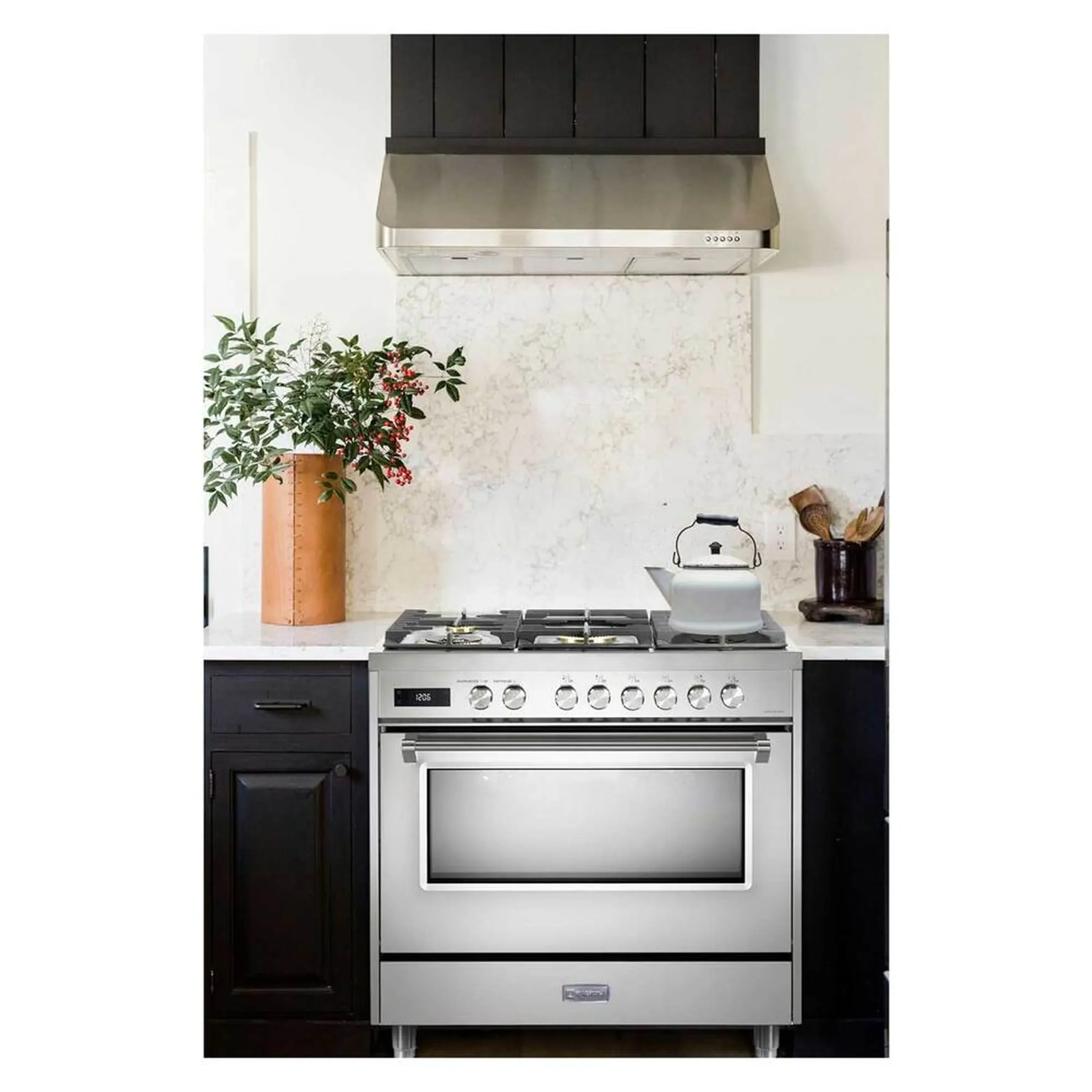 Verona 2-Piece Appliance Package - 36-Inch Dual Fuel Range with 5 Sealed Burners and Wall Mount Range Hood in Stainless Steel - Image 3