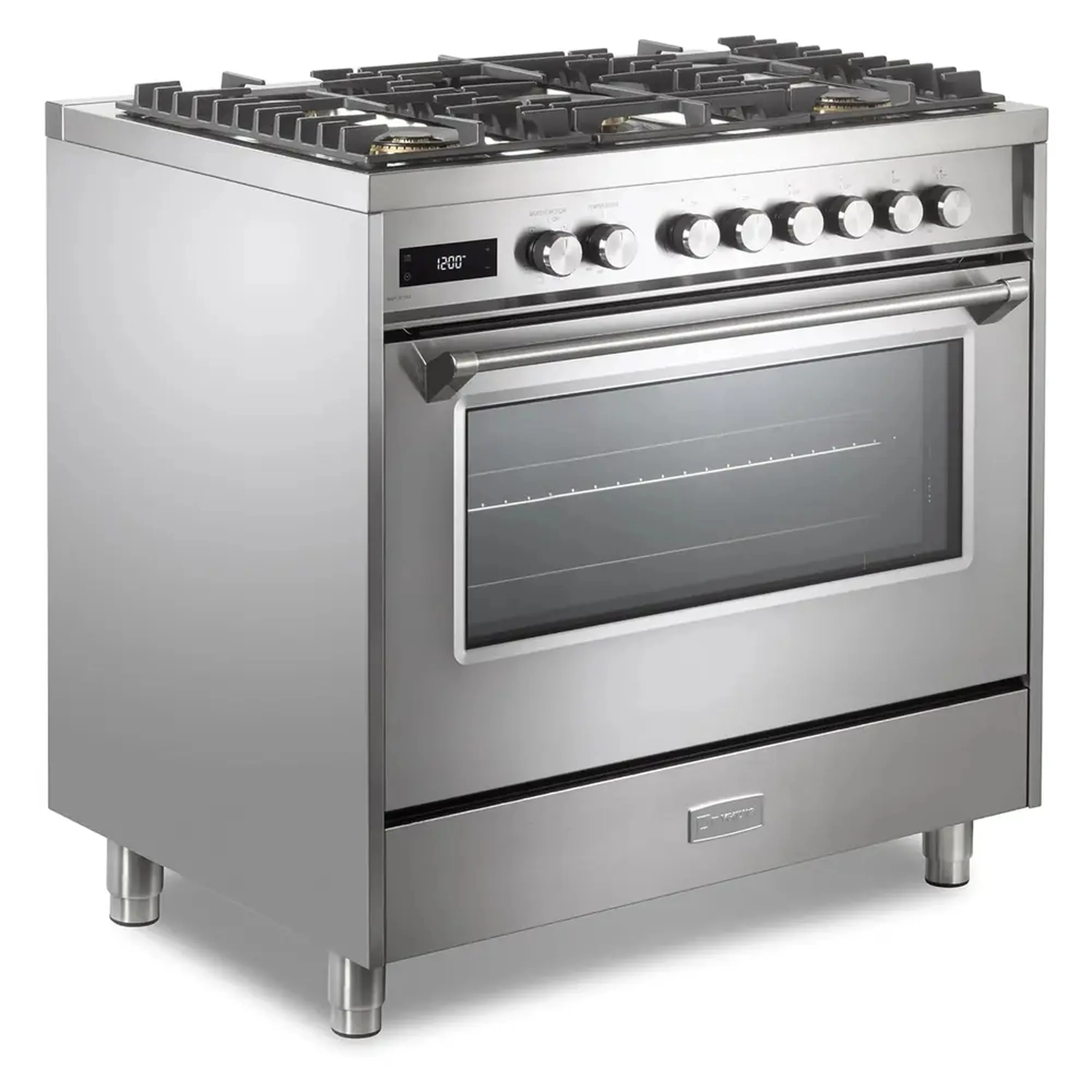 Verona 2-Piece Appliance Package - 36-Inch Dual Fuel Range with 5 Sealed Burners and Wall Mount Range Hood in Stainless Steel - Image 5