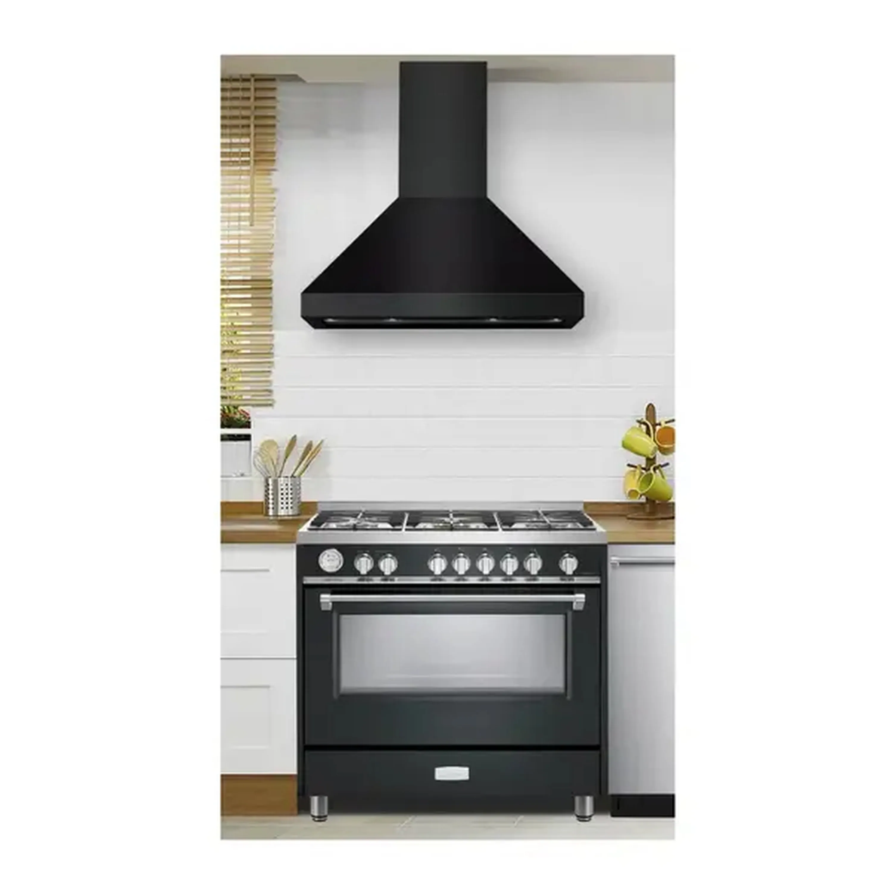 Verona 2-Piece Appliance Package - 36-Inch Electric Range with Double Oven and Wall Mount Range Hood in Black - Image 11
