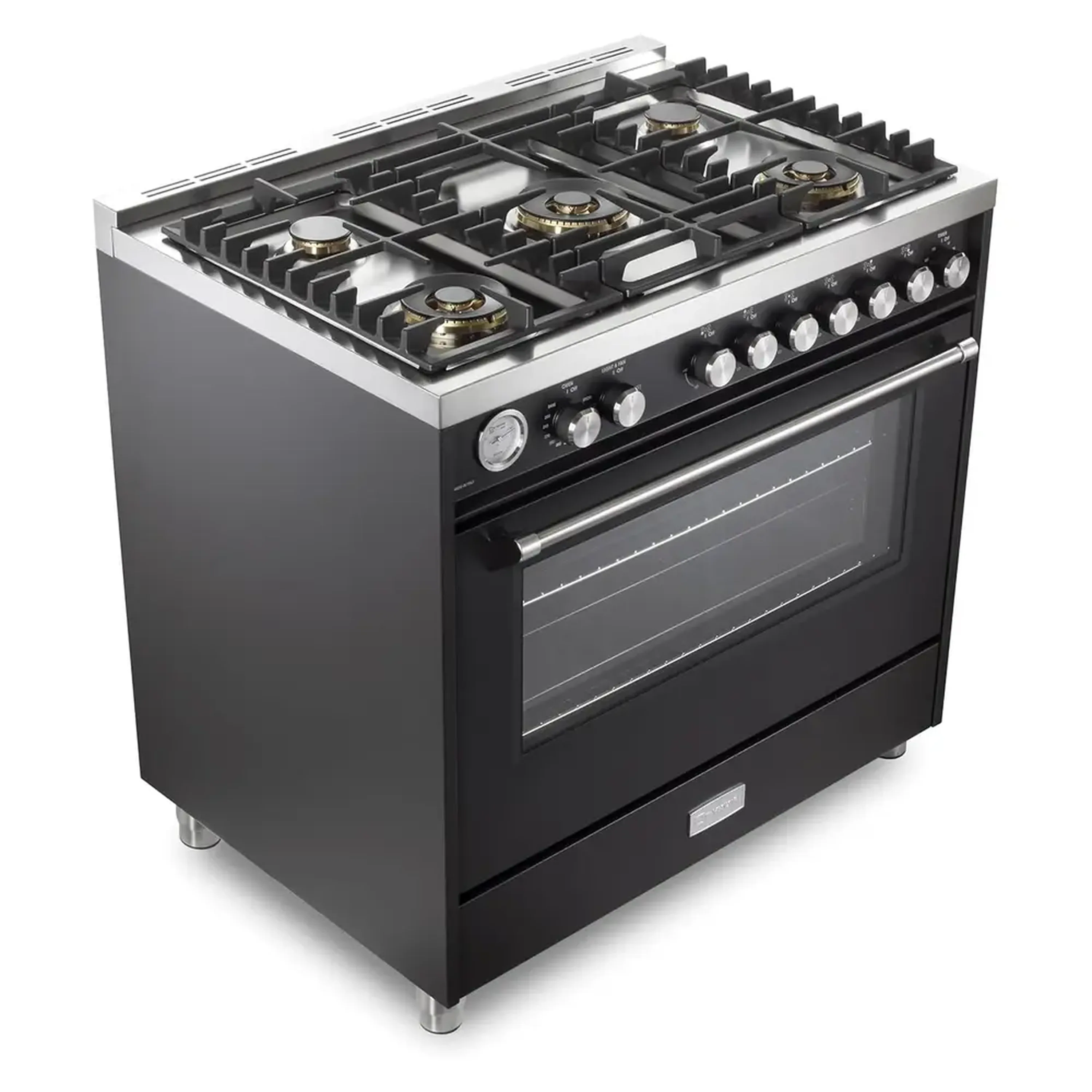 Verona 2-Piece Appliance Package - 36-Inch Gas Range with 5 Sealed Burners and Wall Mount Range Hood in Black - Image 5