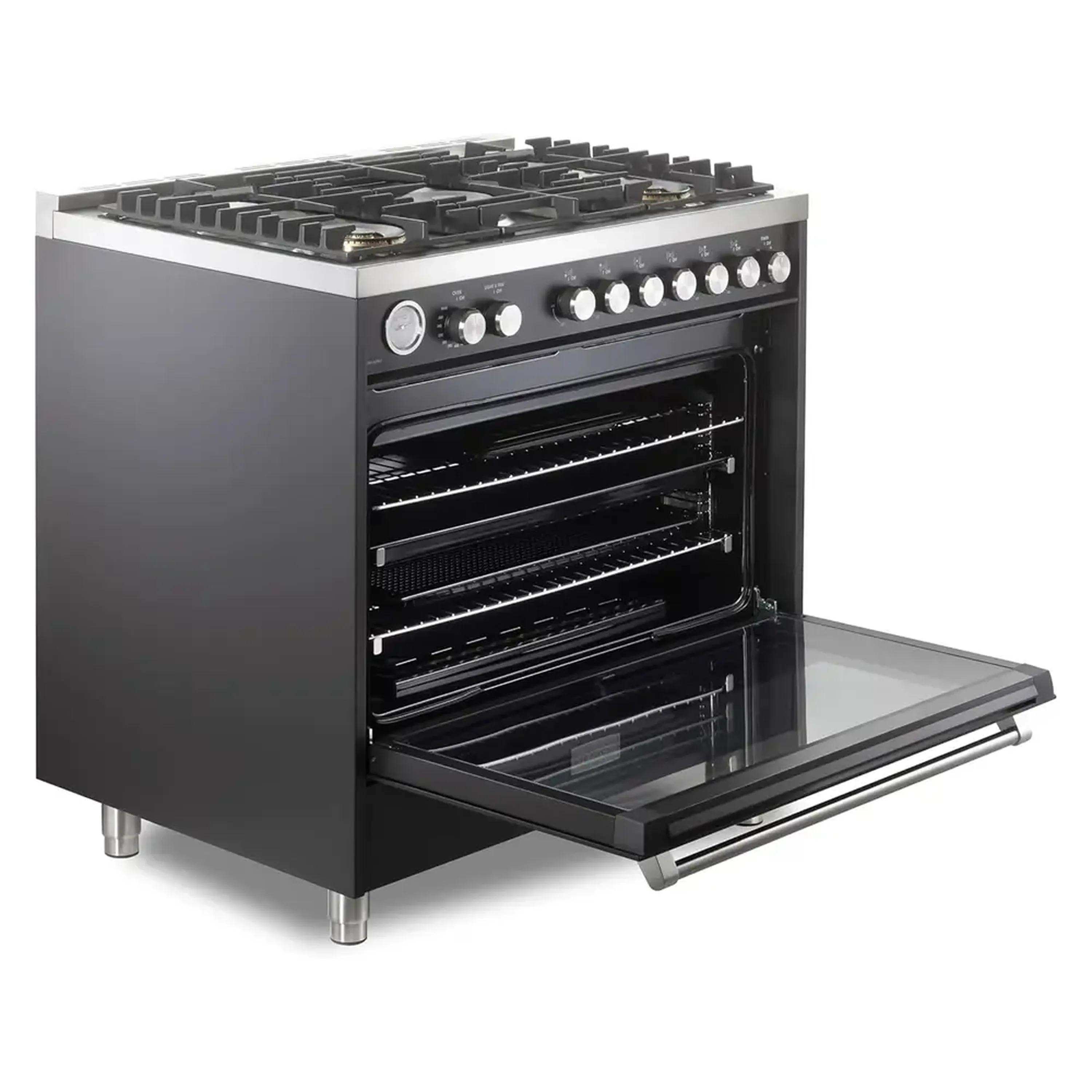 Verona 2-Piece Appliance Package - 36-Inch Gas Range with 5 Sealed Burners and Wall Mount Range Hood in Black - Image 8
