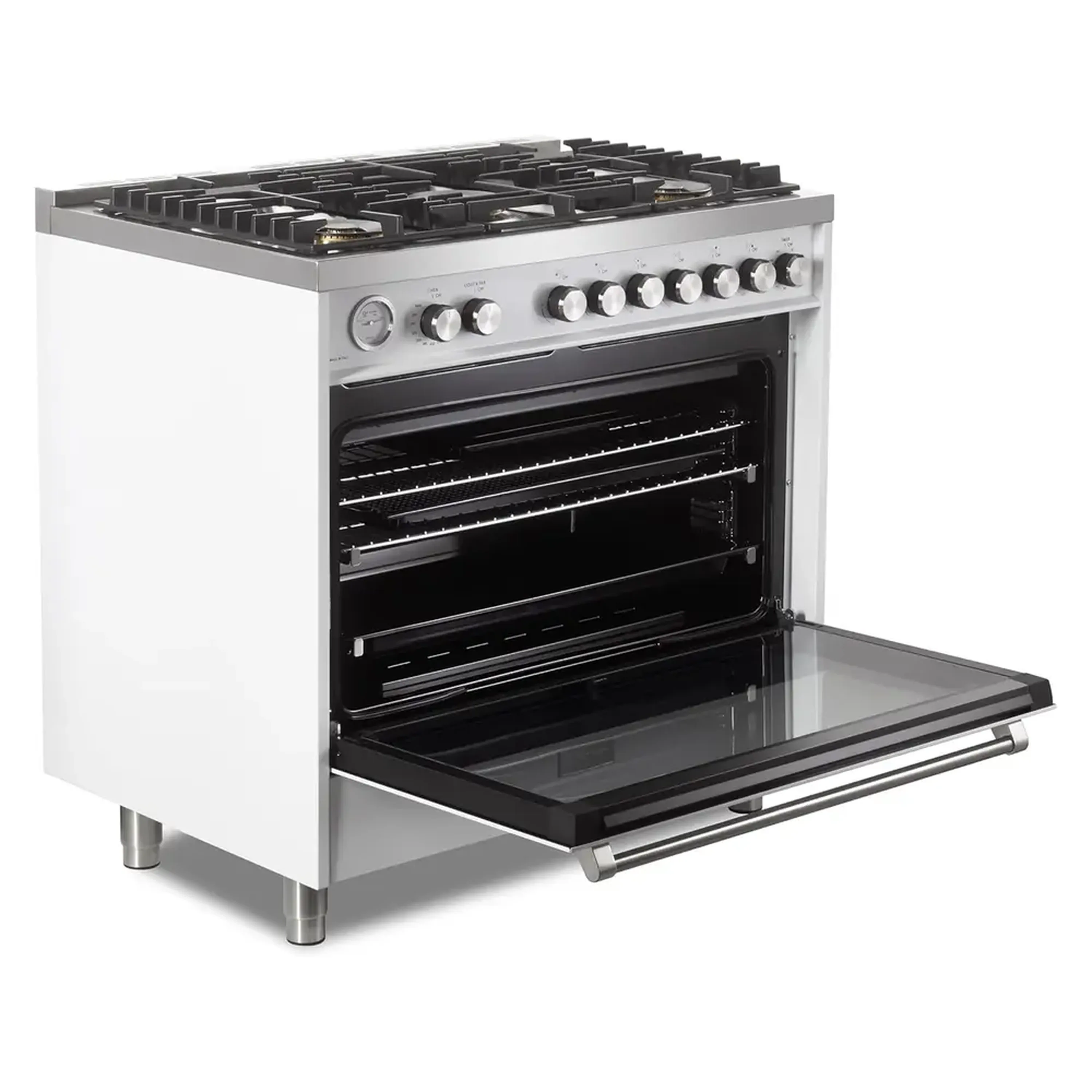 Verona 2-Piece Appliance Package - 36-Inch Gas Range with 5 Sealed Burners and Wall Mount Range Hood in White - Image 8